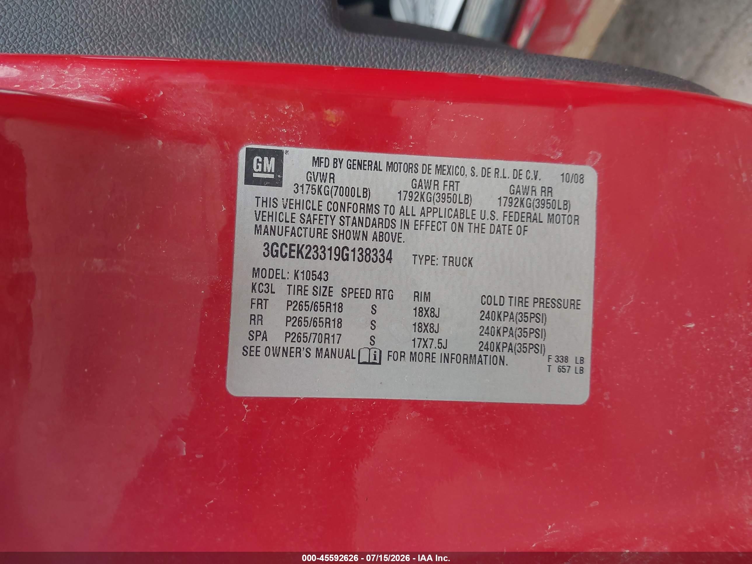 2009 Chevrolet Silverado 1500 Lt Красный vin: 3GCEK23319G138334