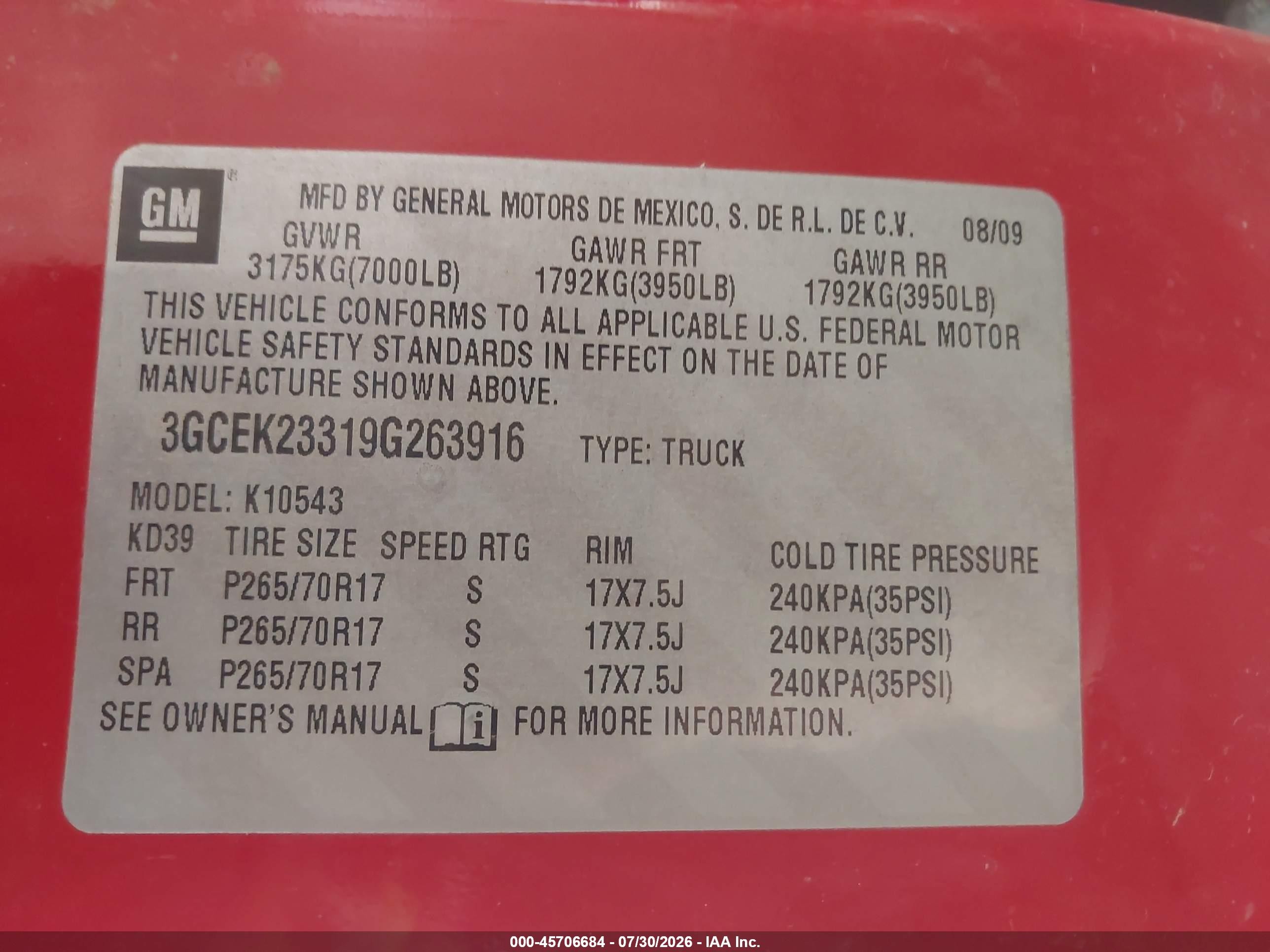 2009 Chevrolet Silverado 1500 Lt Red vin: 3GCEK23319G263916