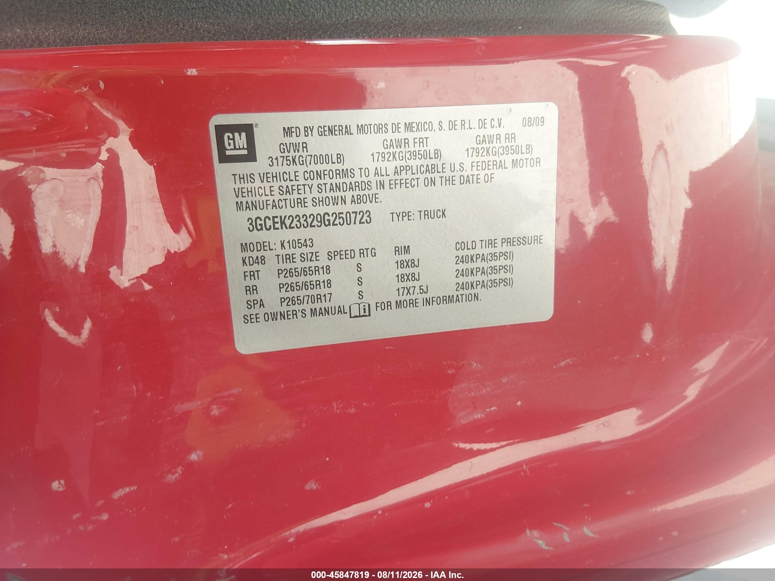 2009 Chevrolet Silverado 1500 Lt Red vin: 3GCEK23329G250723