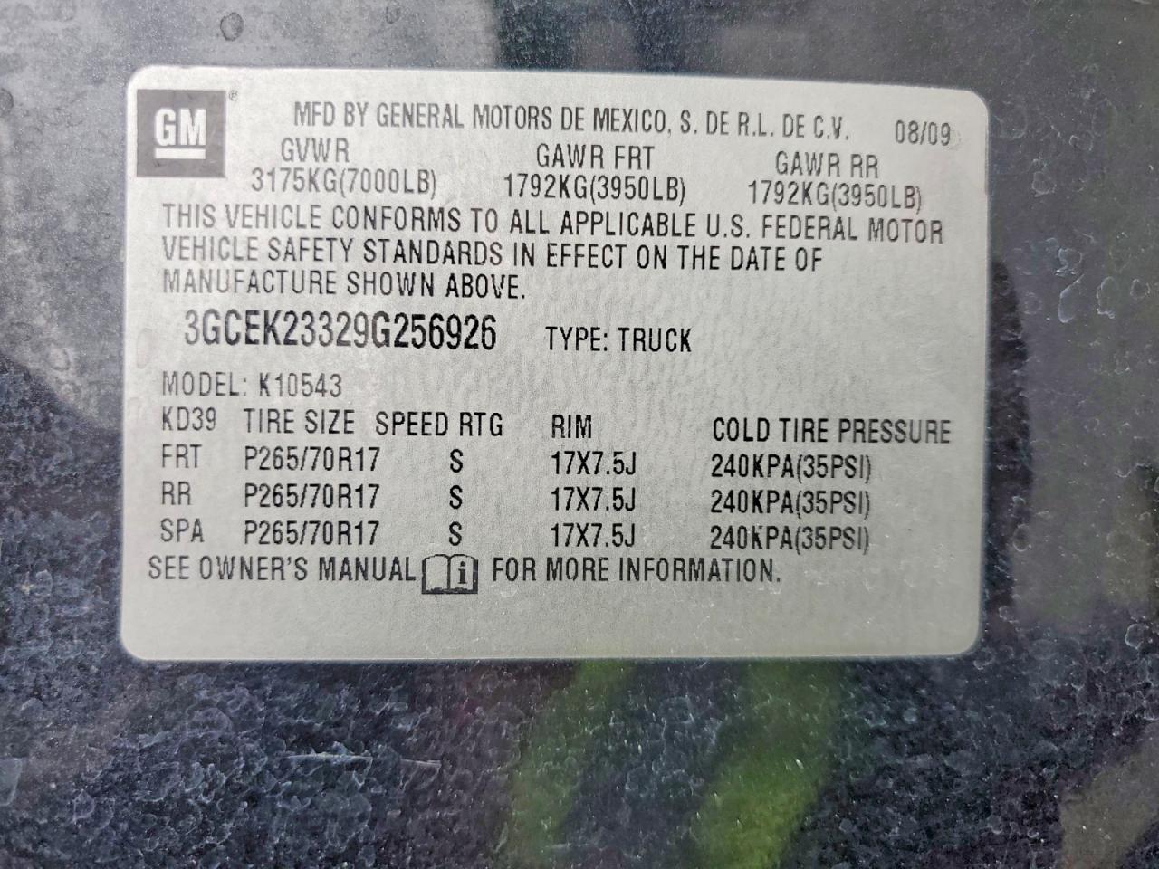 2009 Chevrolet Silverado K1500 Lt Black vin: 3GCEK23329G256926