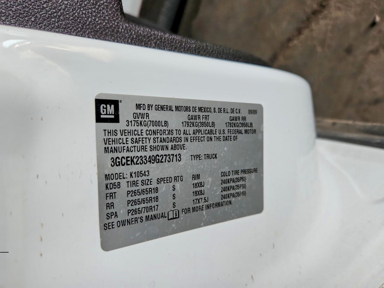 2009 Chevrolet Silverado K1500 Lt White vin: 3GCEK23349G273713
