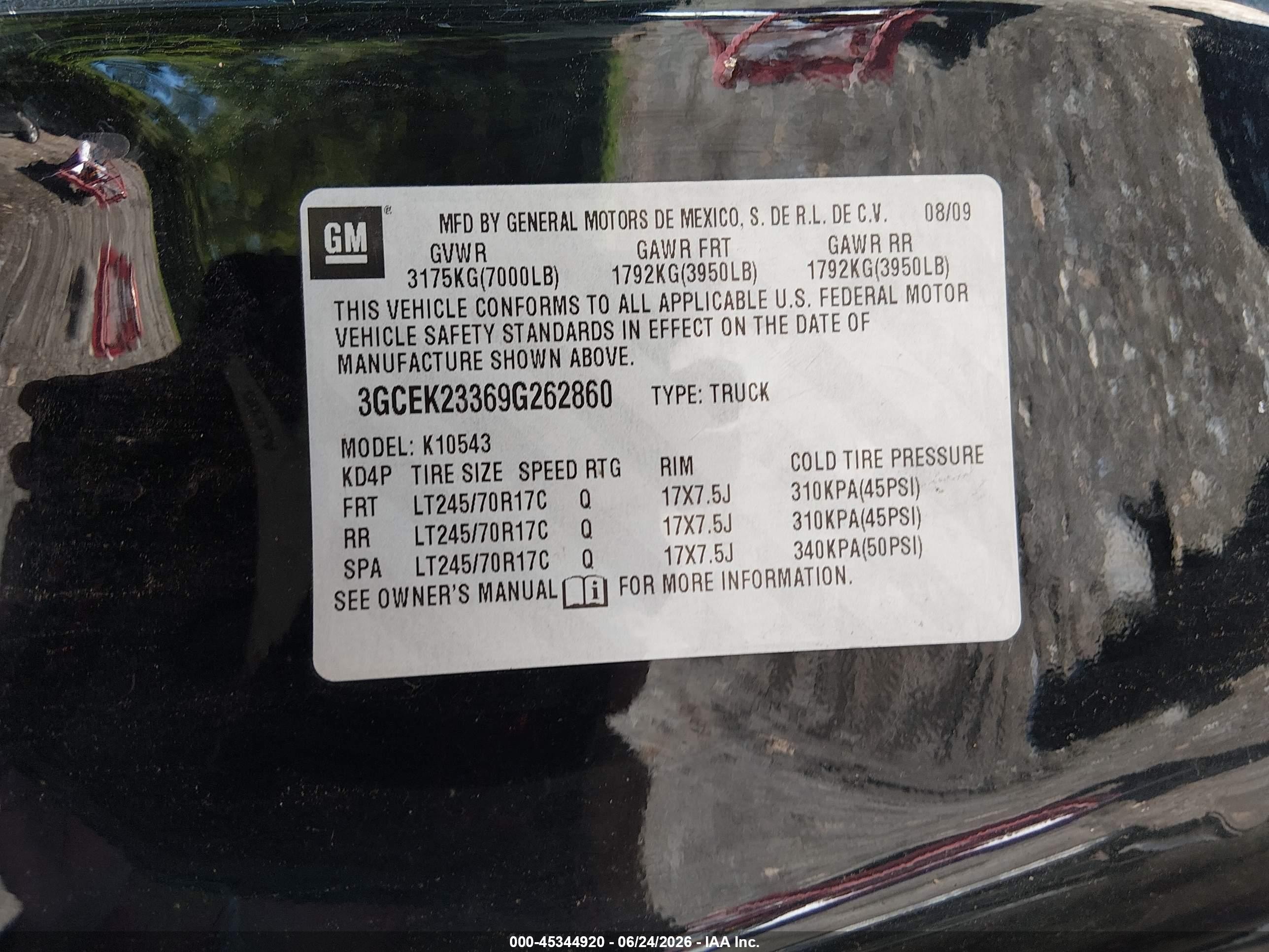 2009 Chevrolet Silverado 1500 Lt Black vin: 3GCEK23369G262860
