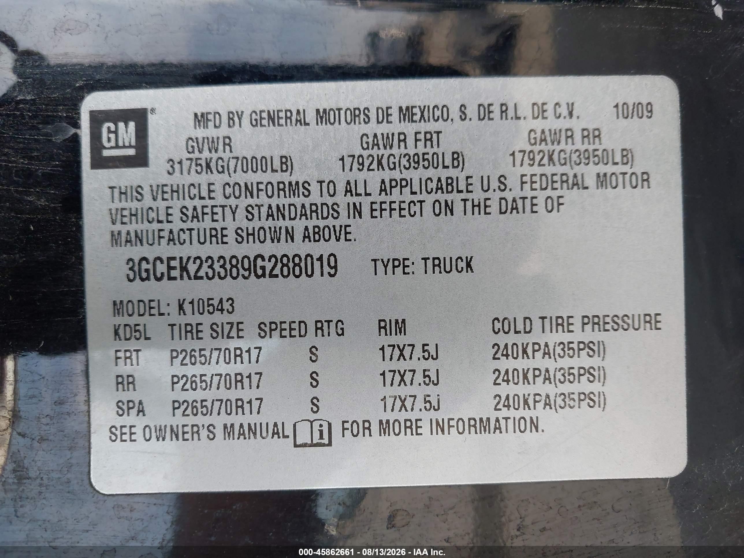 2009 Chevrolet Silverado 1500 Lt Black vin: 3GCEK23389G288019
