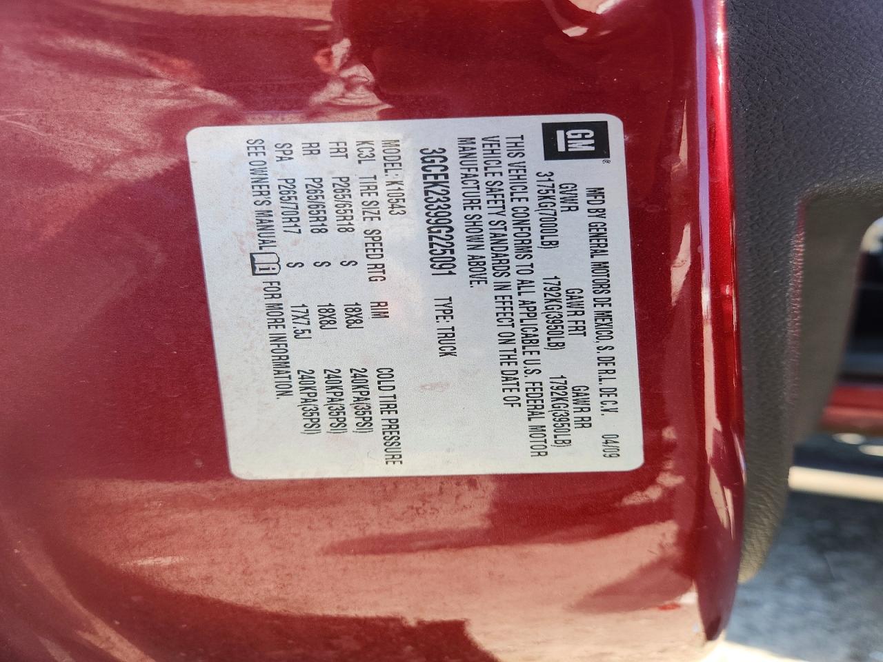 2009 Chevrolet Silverado K1500 Lt Burgundy vin: 3GCEK23399G225091
