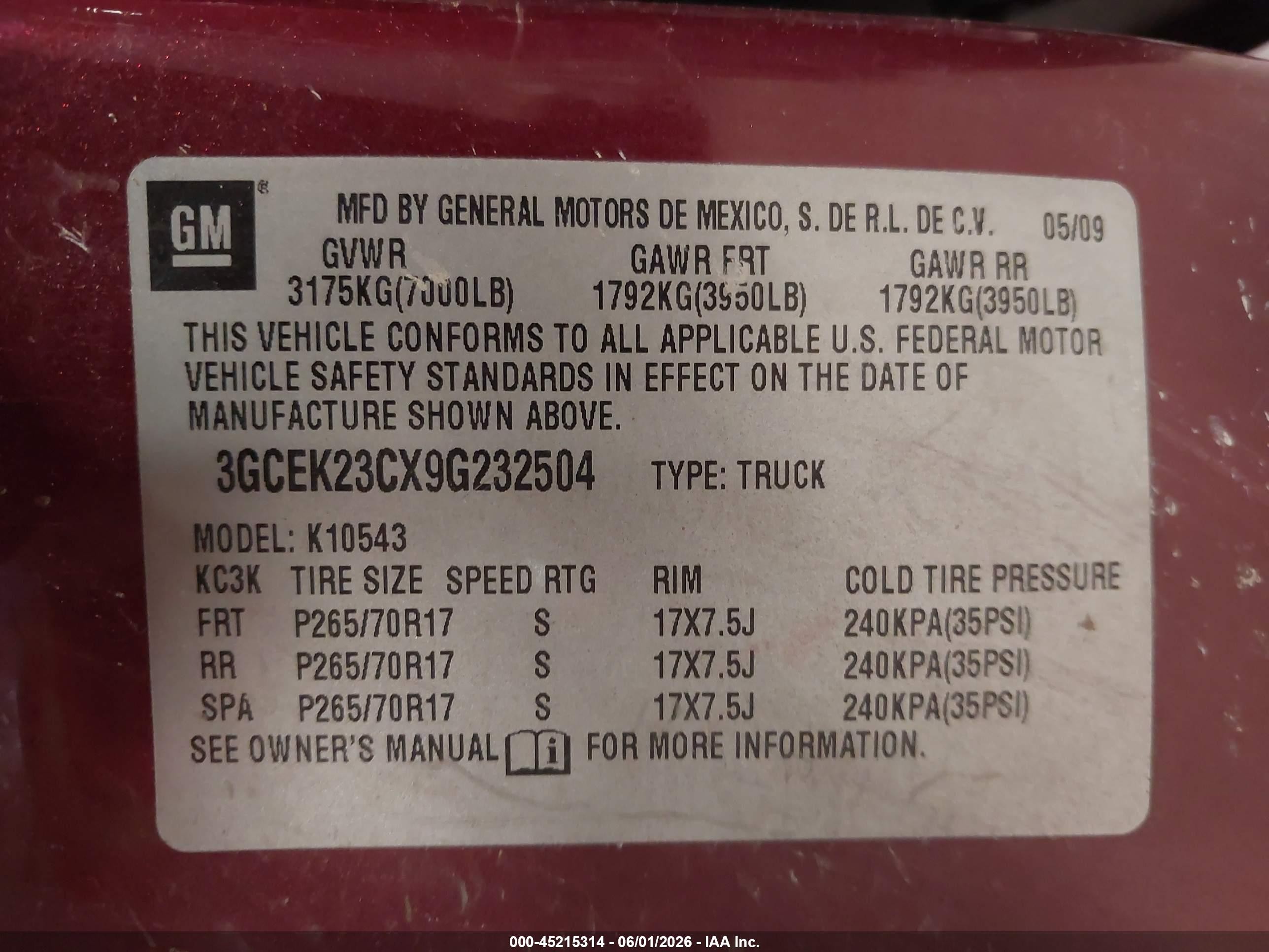 2009 Chevrolet Silverado 1500 Lt Red vin: 3GCEK23CX9G232504