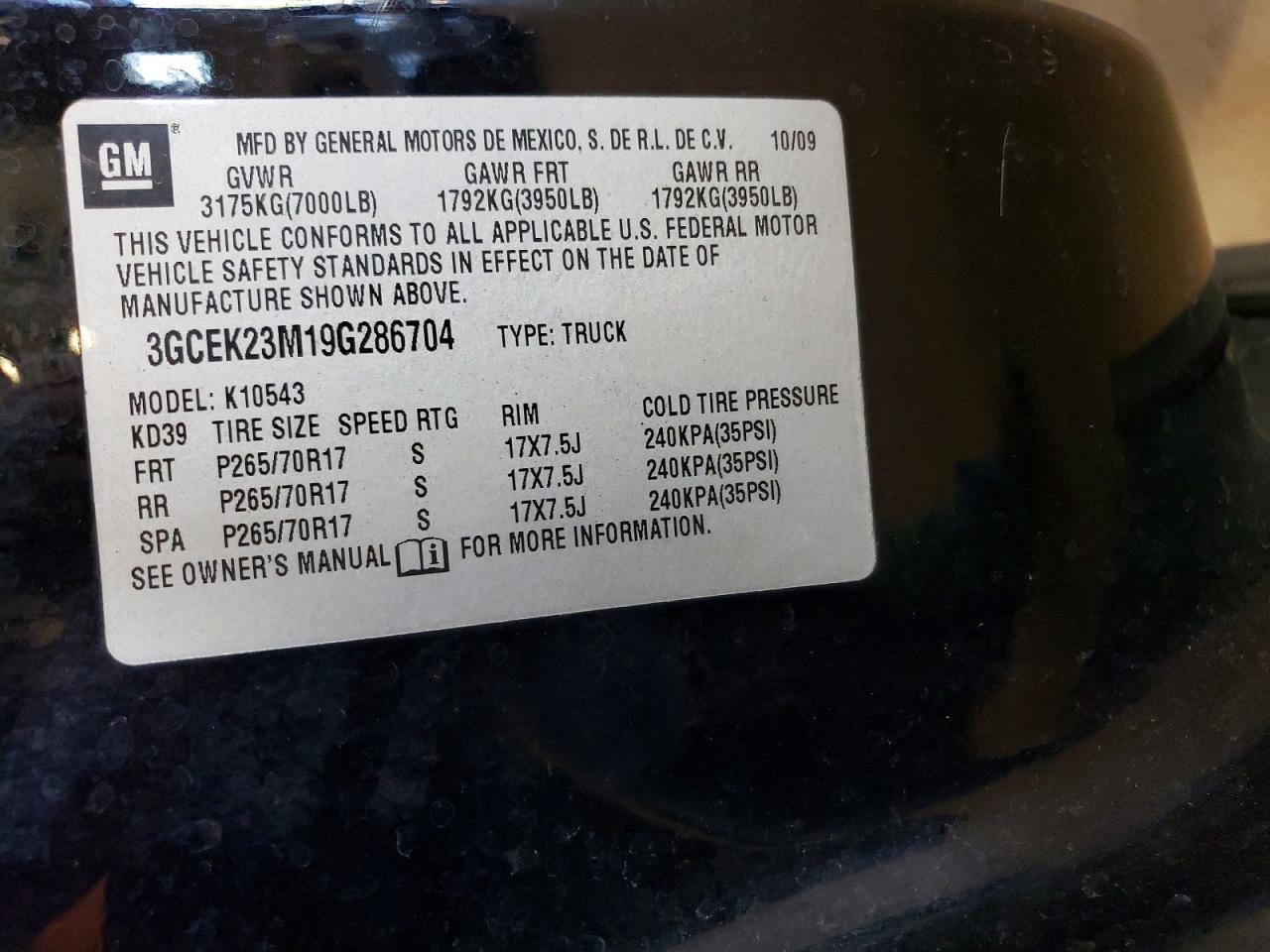 2009 Chevrolet Silverado K1500 Lt Black vin: 3GCEK23M19G286704