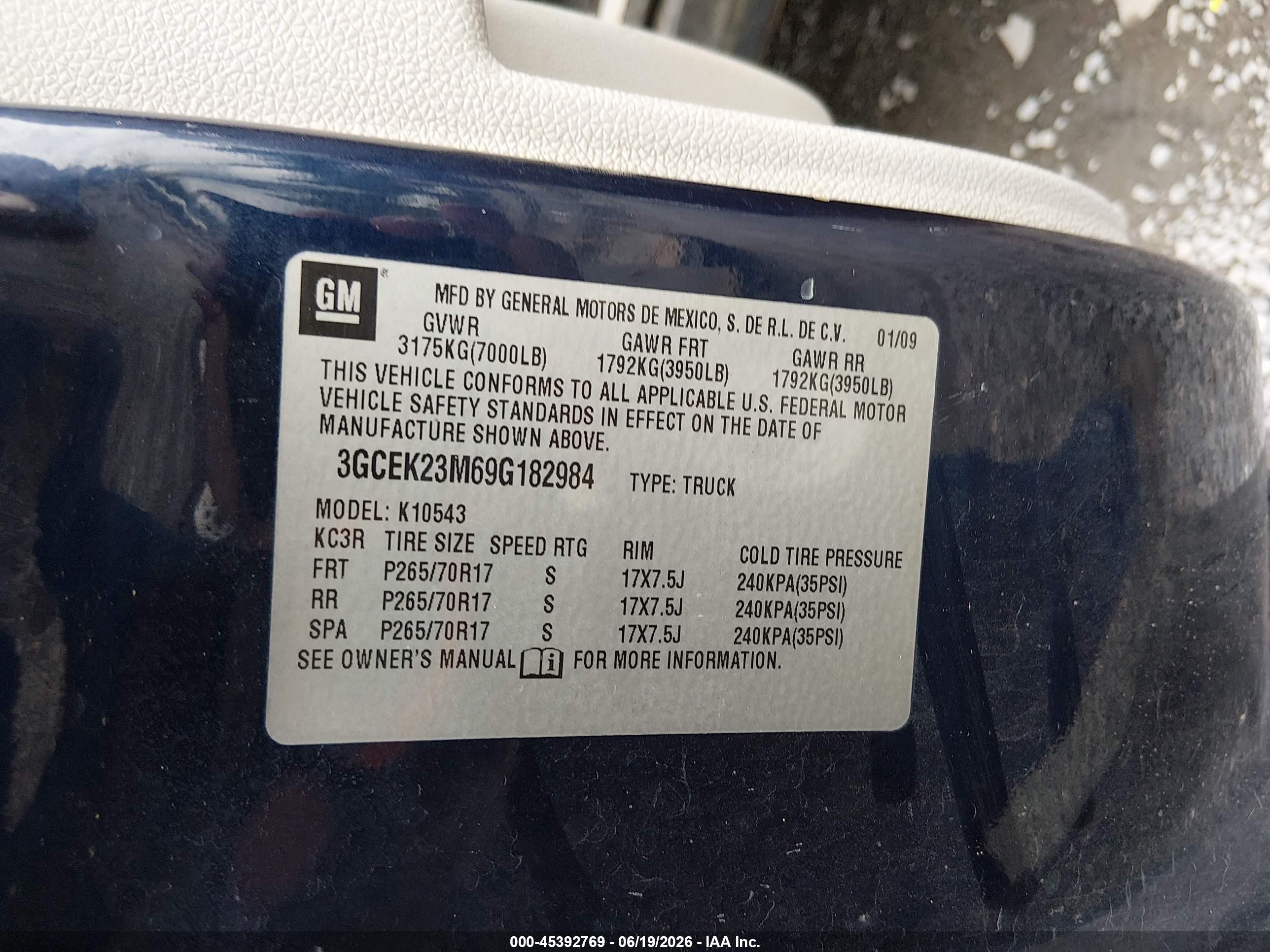 2009 Chevrolet Silverado 1500 Lt Blue vin: 3GCEK23M69G182984