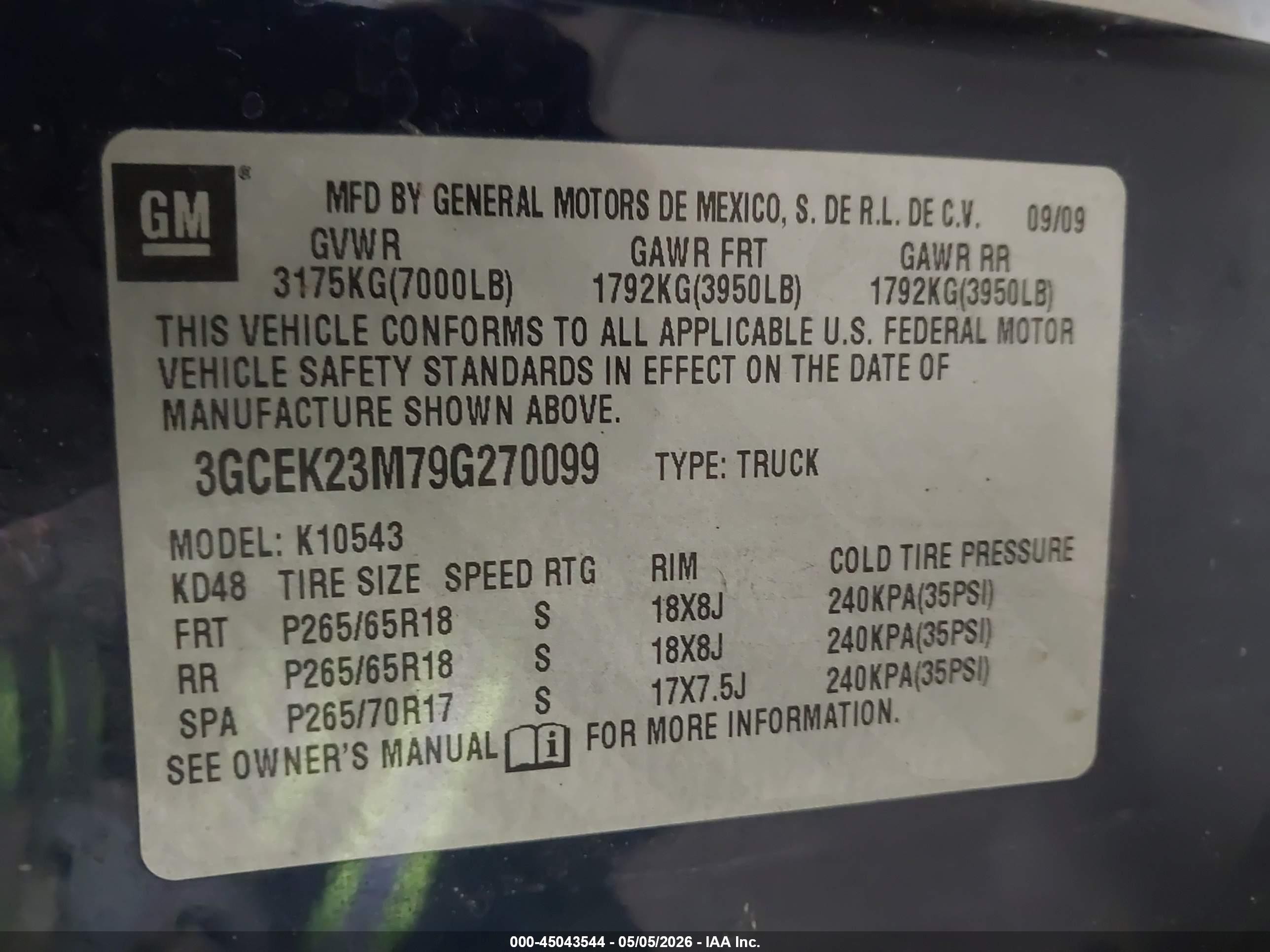 2009 Chevrolet Silverado 1500 Lt Blue vin: 3GCEK23M79G270099