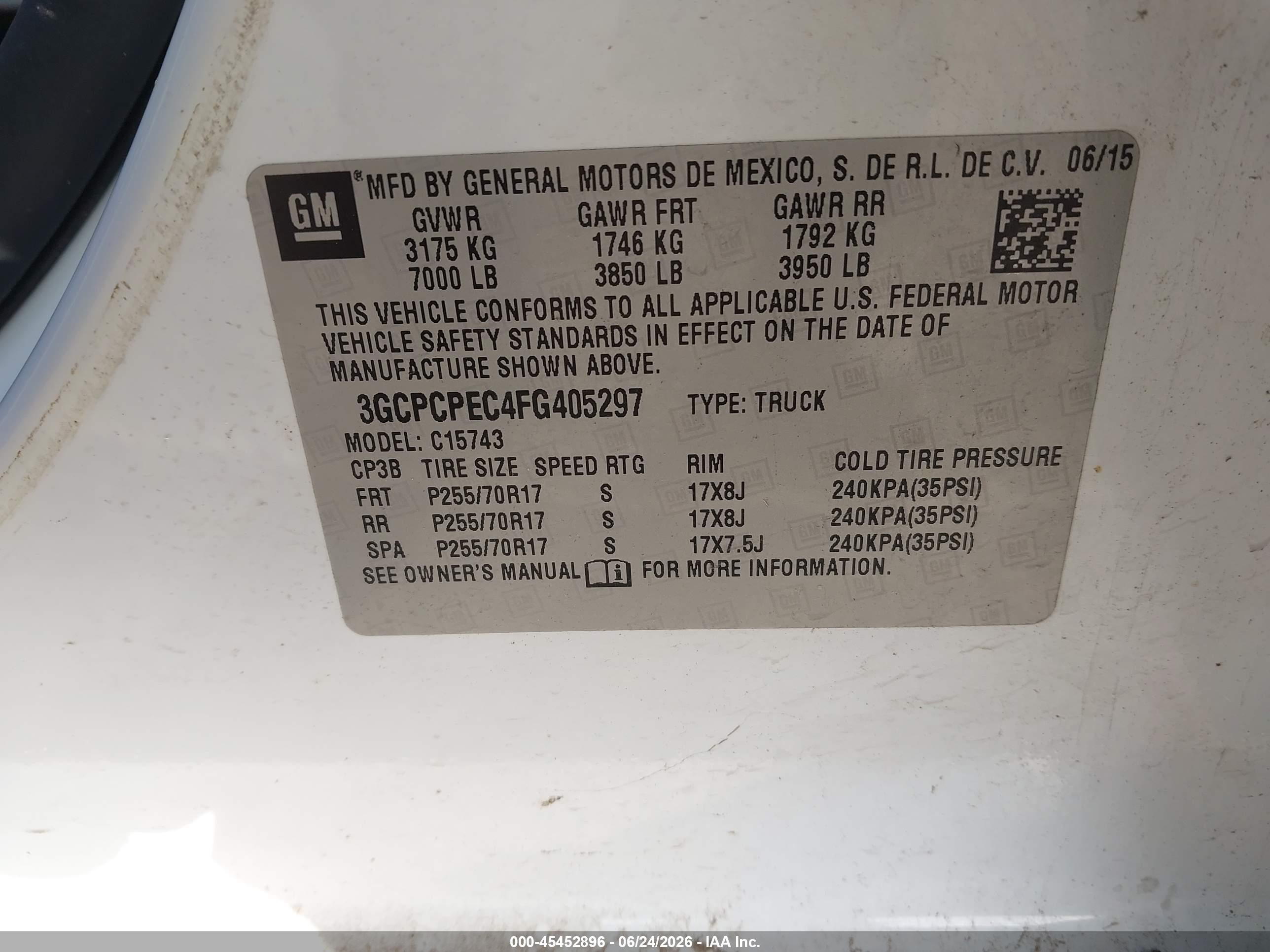 2015 Chevrolet Silverado 1500 Work Truck White vin: 3GCPCPEC4FG405297
