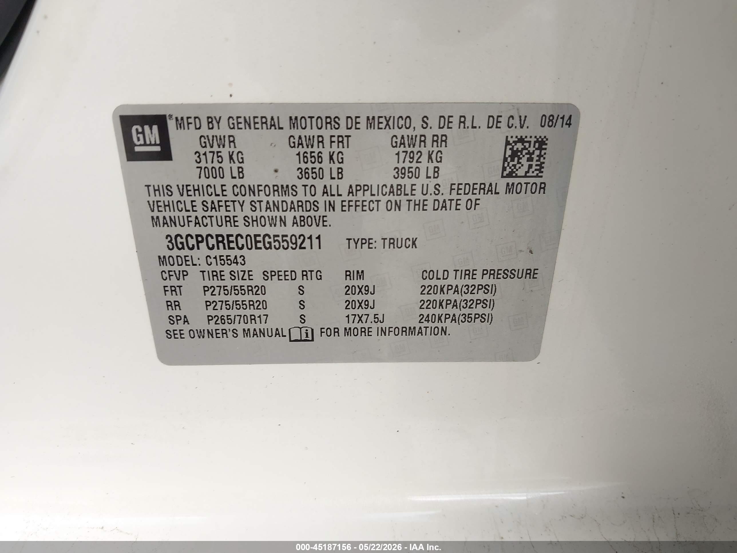 2014 Chevrolet Silverado 1500 1lt White vin: 3GCPCREC0EG559211