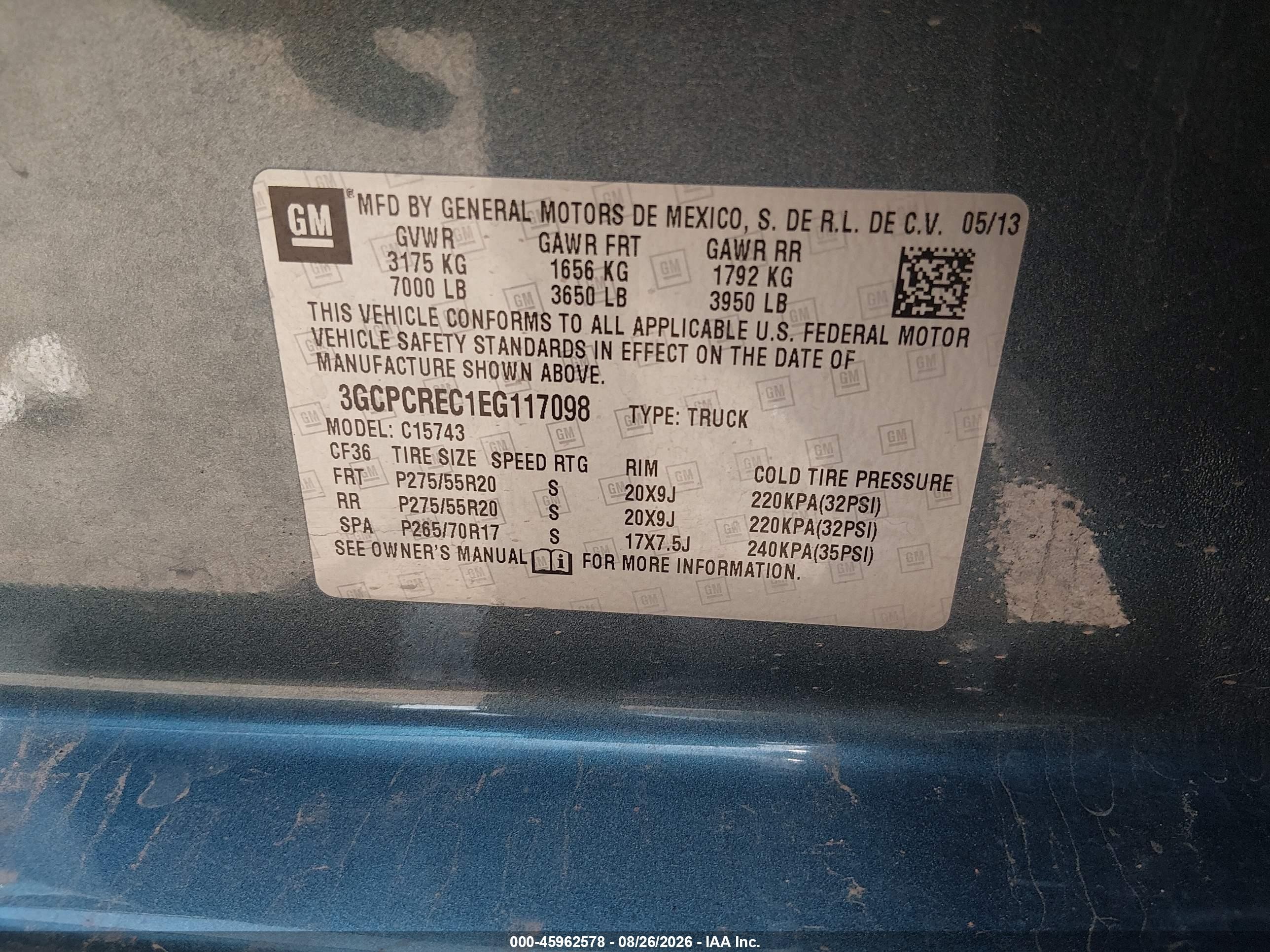 2014 Chevrolet Silverado 1500 Lt Blue vin: 3GCPCREC1EG117098