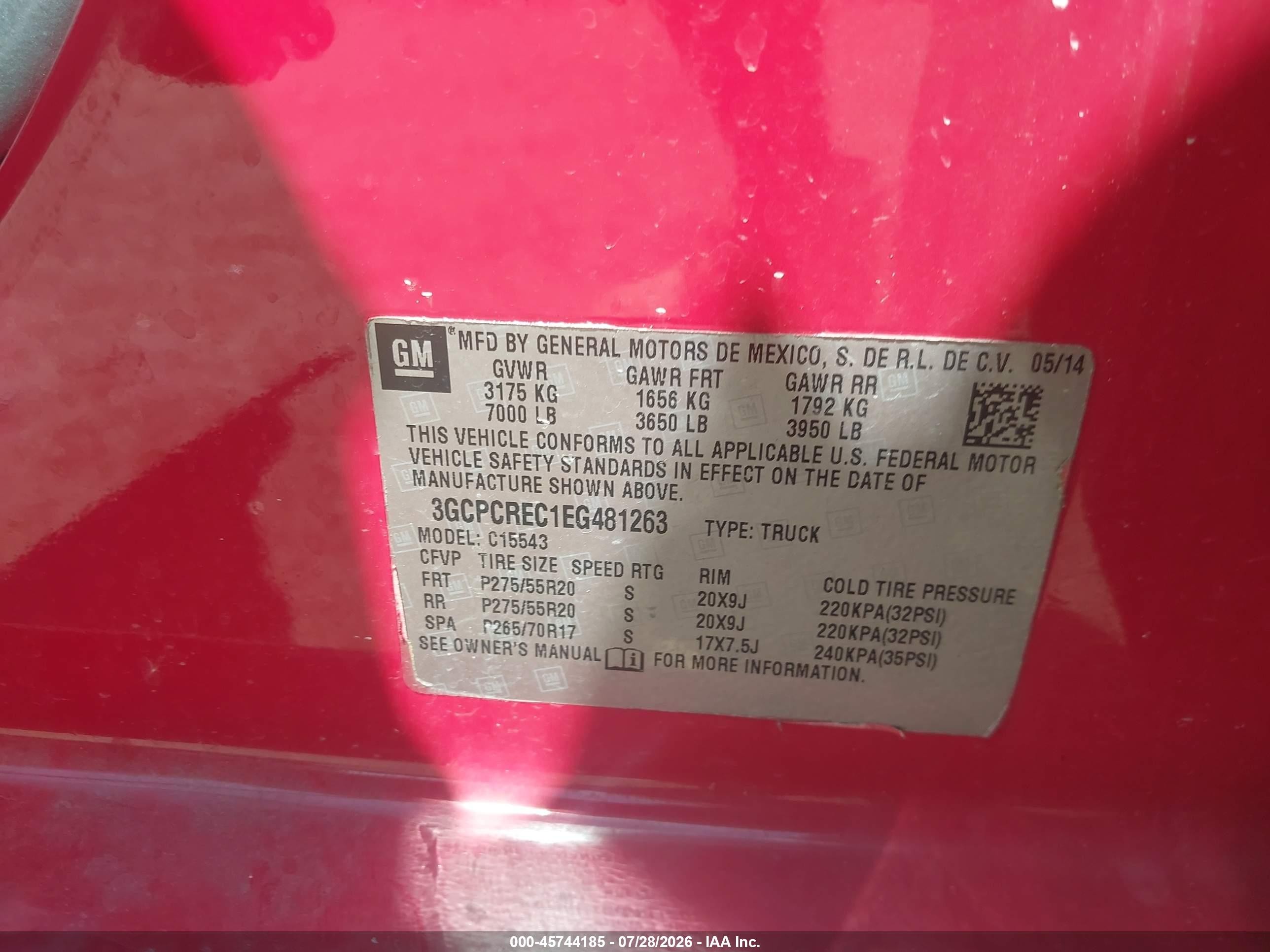 2014 Chevrolet Silverado 1500 Lt Red vin: 3GCPCREC1EG481263