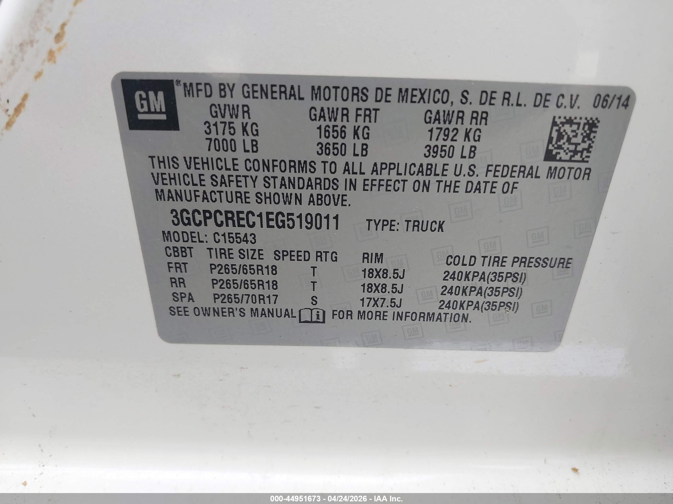 2014 Chevrolet Silverado 1500 1lt White vin: 3GCPCREC1EG519011