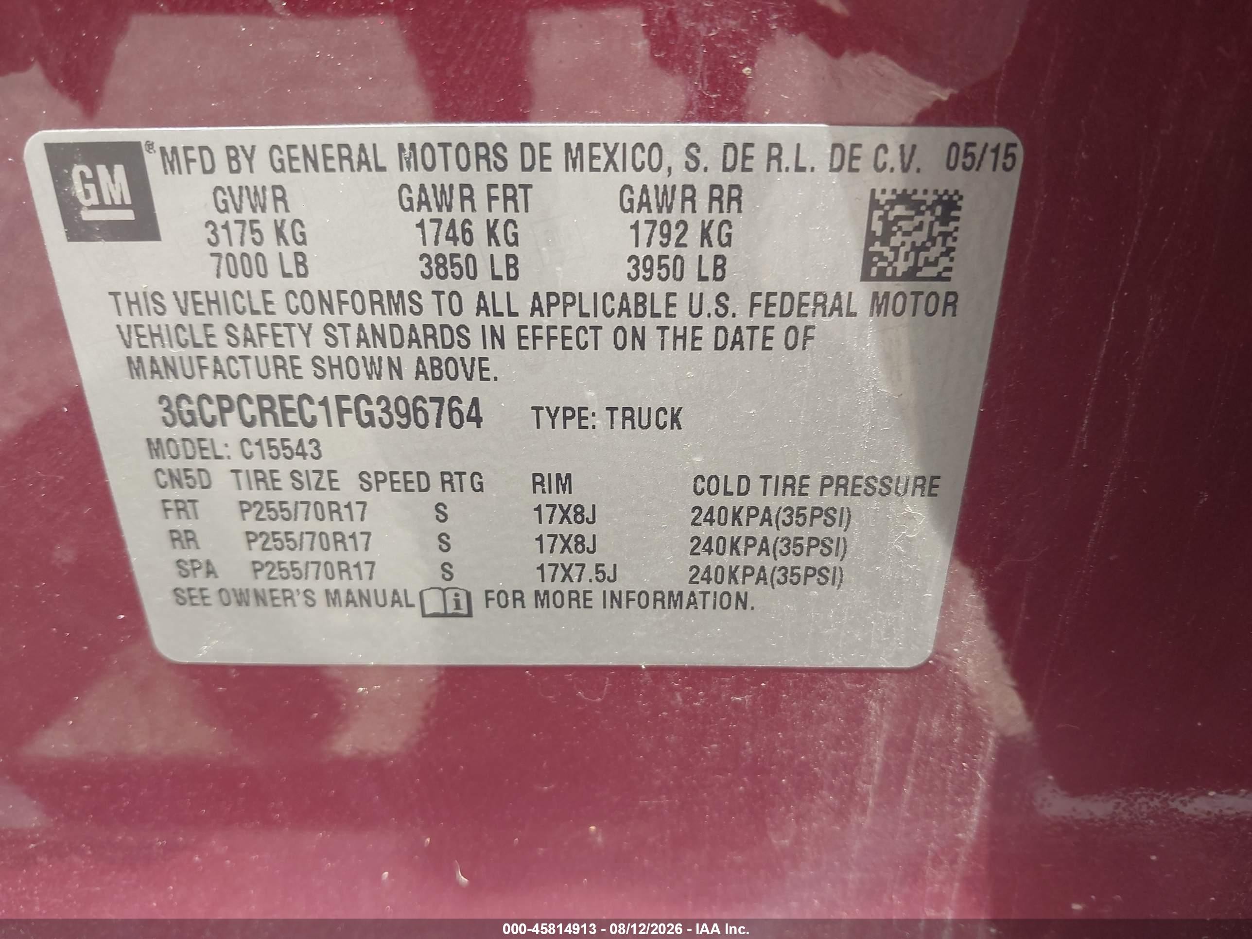 2015 Chevrolet Silverado 1500 Lt Burgundy vin: 3GCPCREC1FG396764