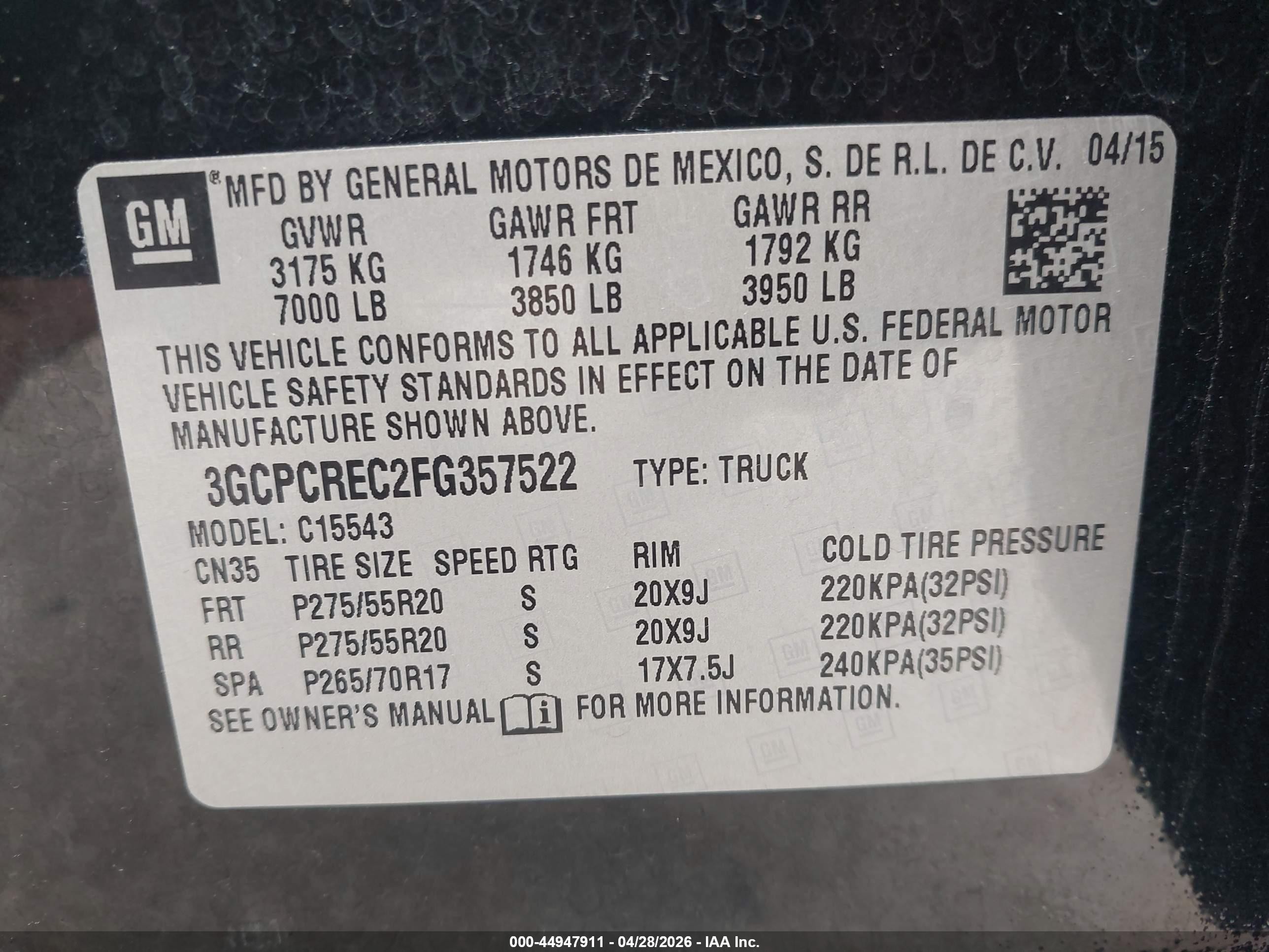 2015 Chevrolet Silverado 1500 1lt Черный vin: 3GCPCREC2FG357522