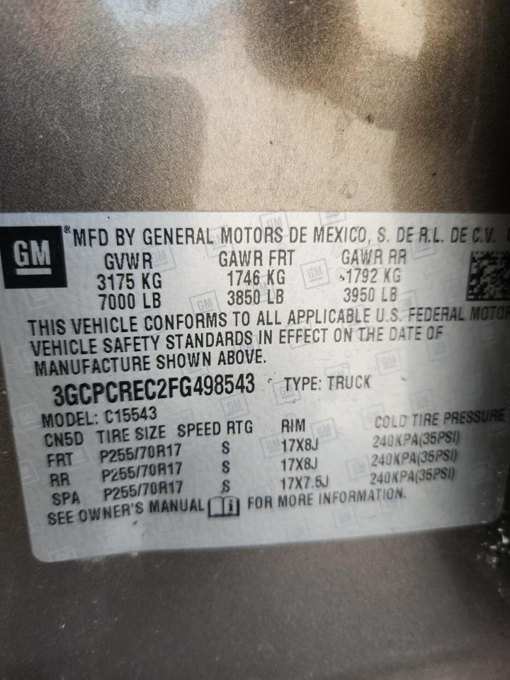 2015 Chevrolet Silverado C1500 Lt Tan vin: 3GCPCREC2FG498543