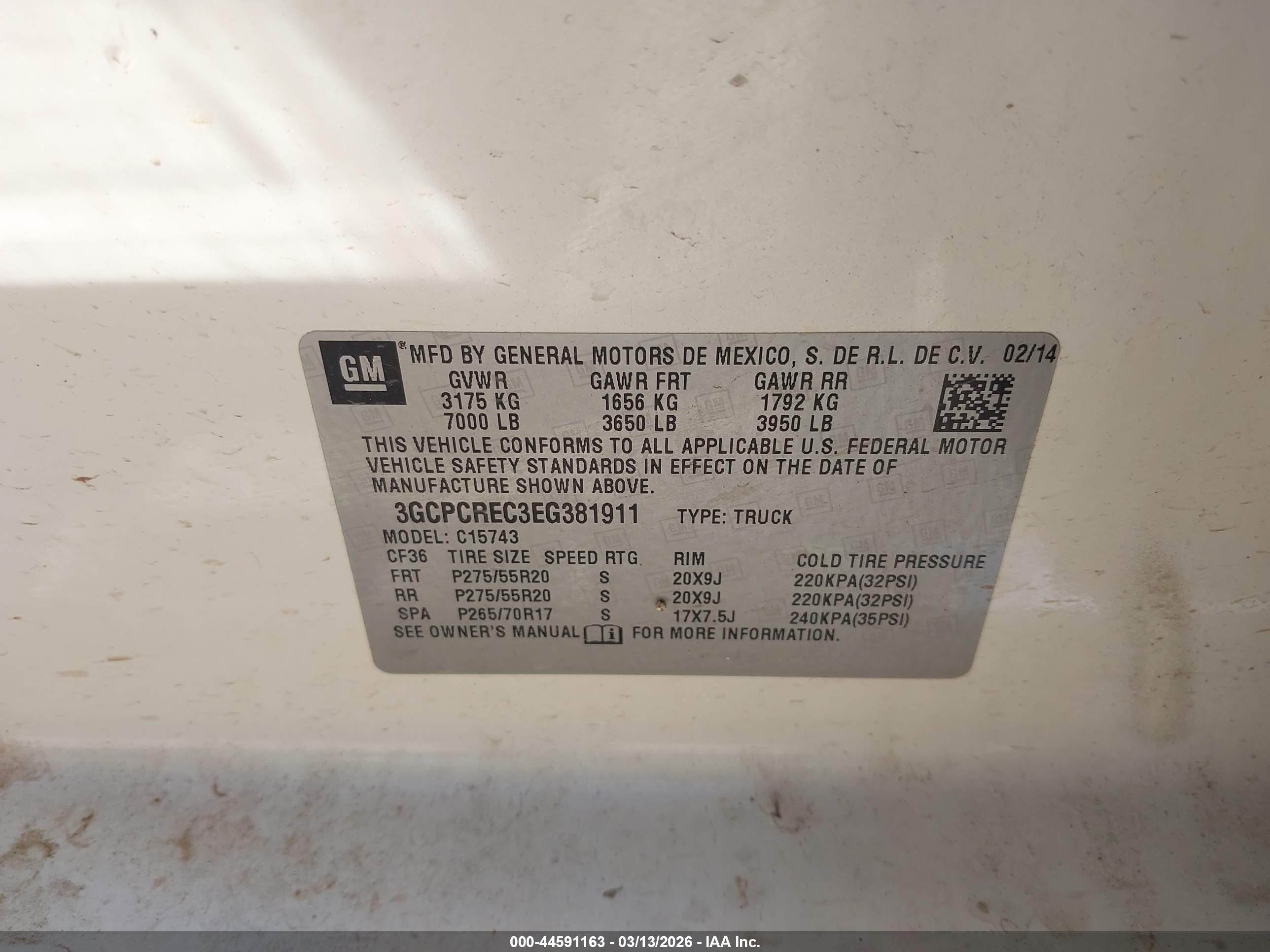 2014 Chevrolet Silverado 1500 1lt Белый vin: 3GCPCREC3EG381911