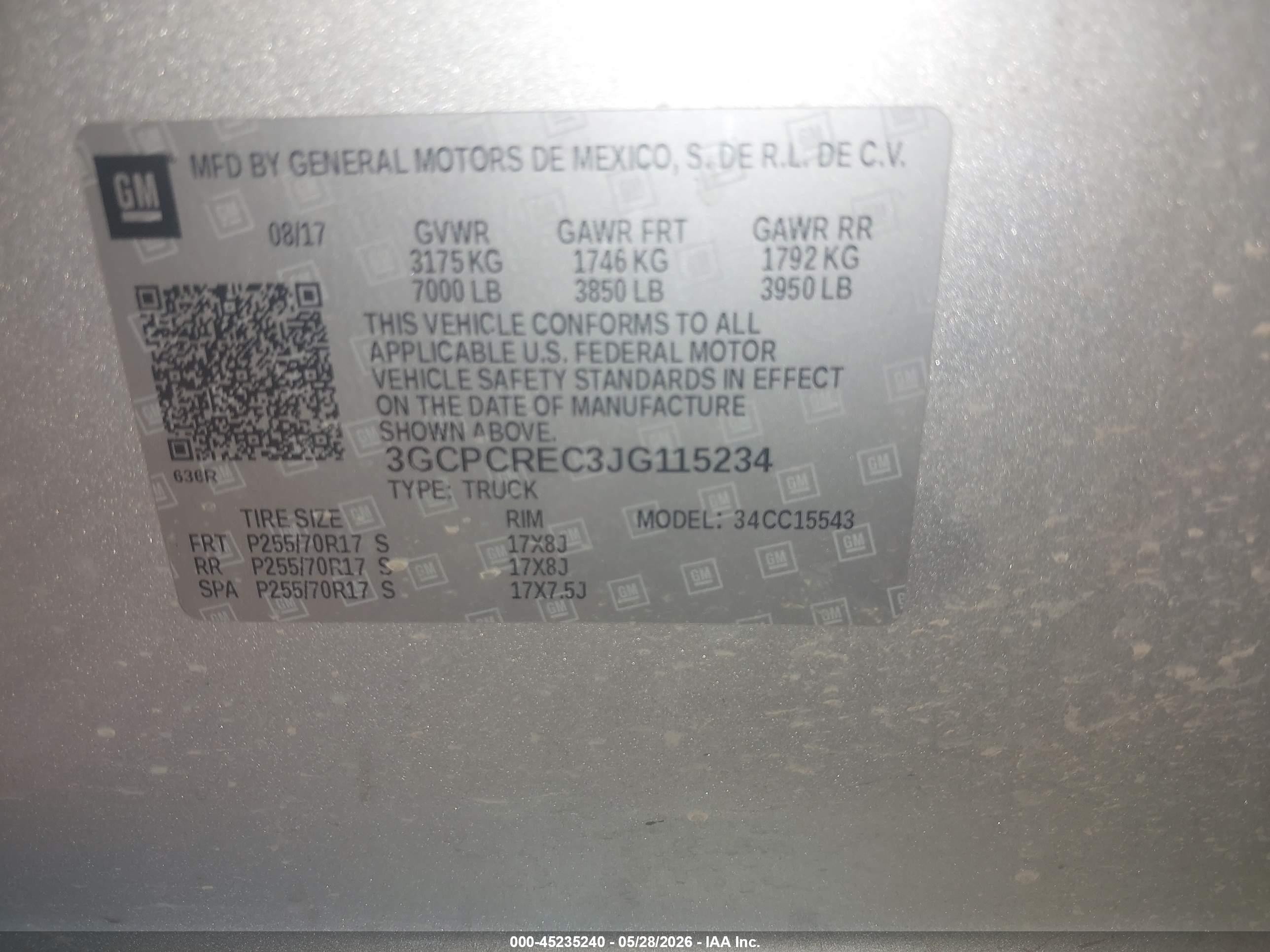 2018 Chevrolet Silverado 1500 1lt Gray vin: 3GCPCREC3JG115234