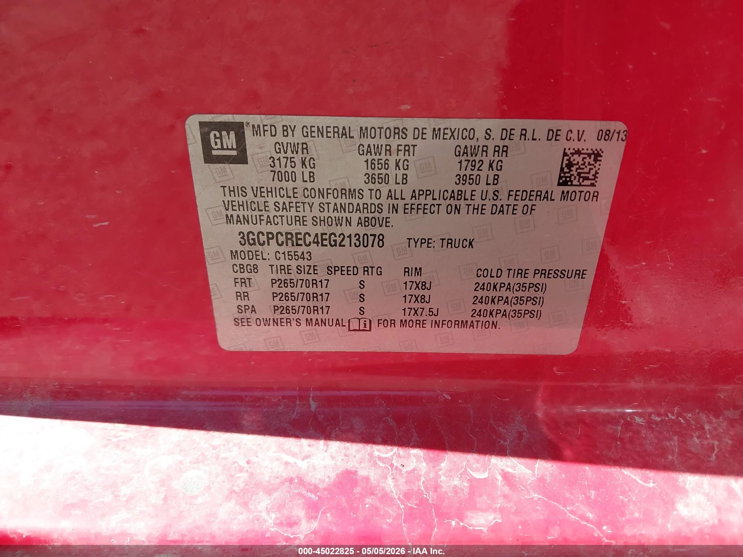 2014 Chevrolet Silverado 1500 2lt Red vin: 3GCPCREC4EG213078