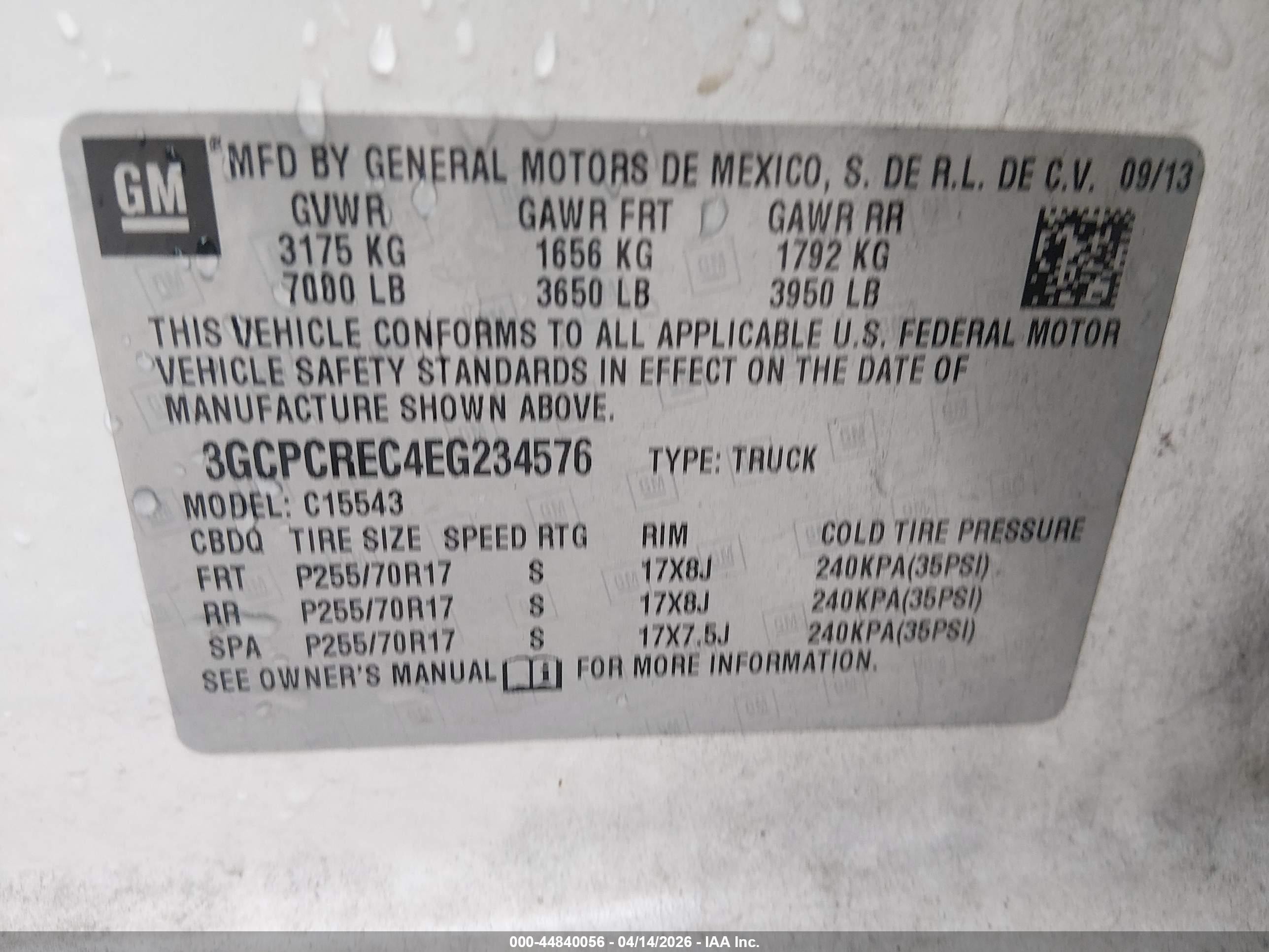 2014 Chevrolet Silverado 1500 1lt White vin: 3GCPCREC4EG234576