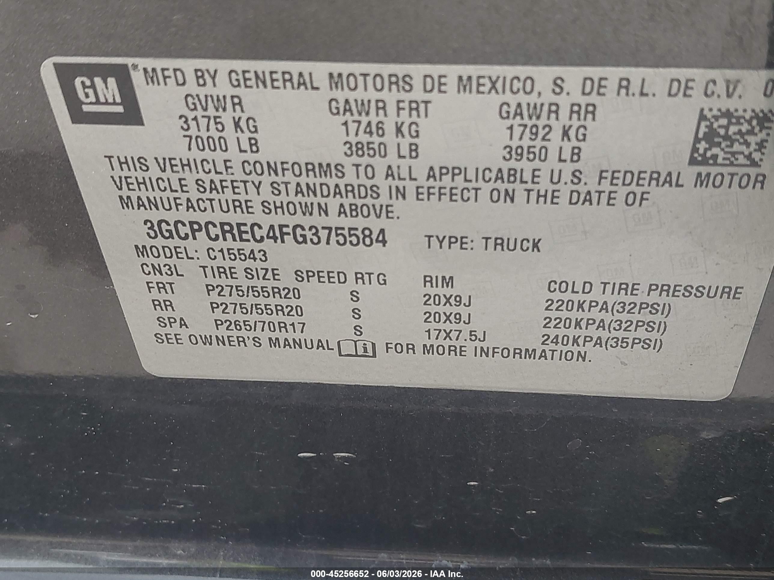2015 Chevrolet Silverado 1500 1lt Gray vin: 3GCPCREC4FG375584
