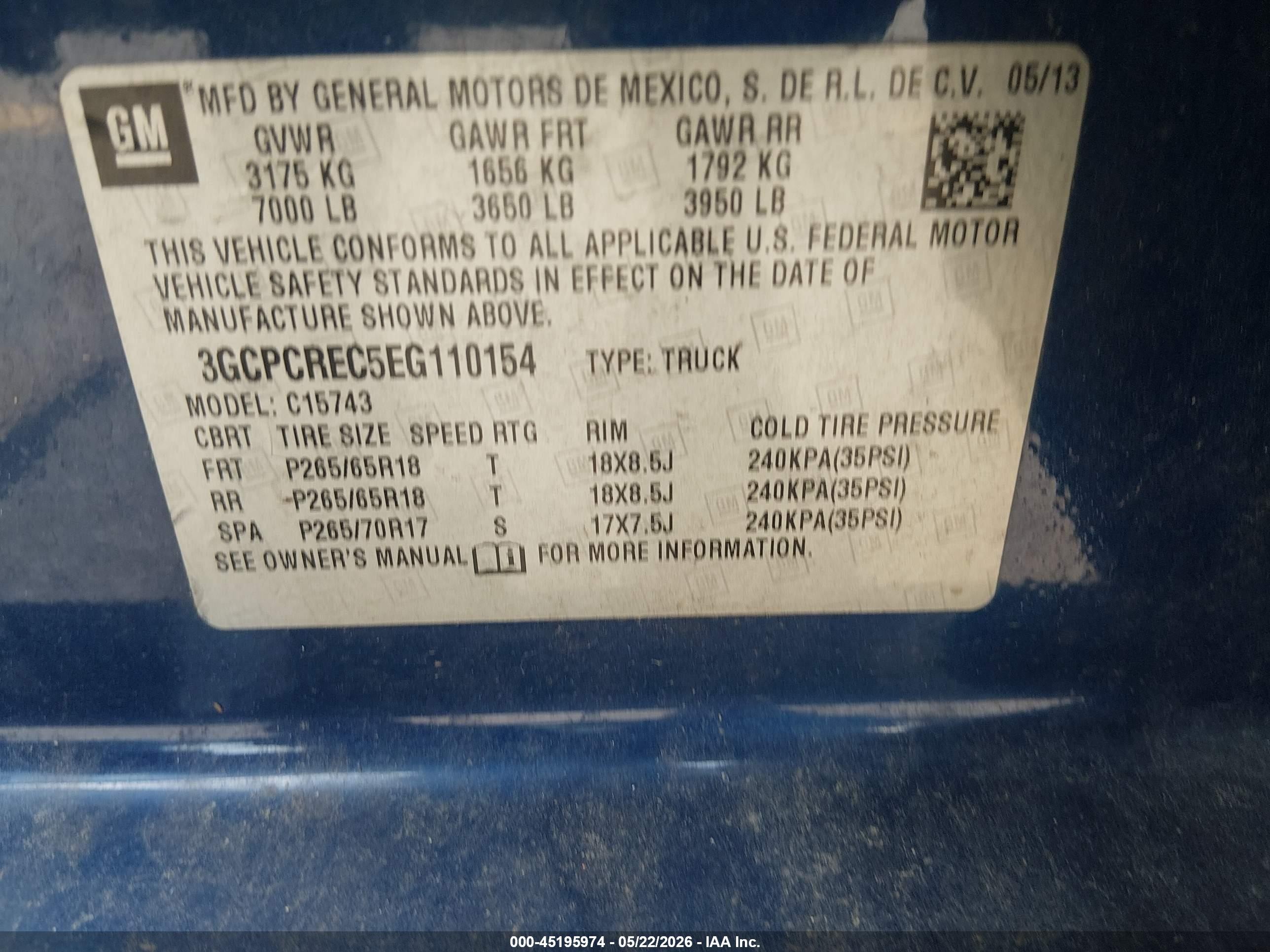 2014 Chevrolet Silverado 1500 1lt Blue vin: 3GCPCREC5EG110154