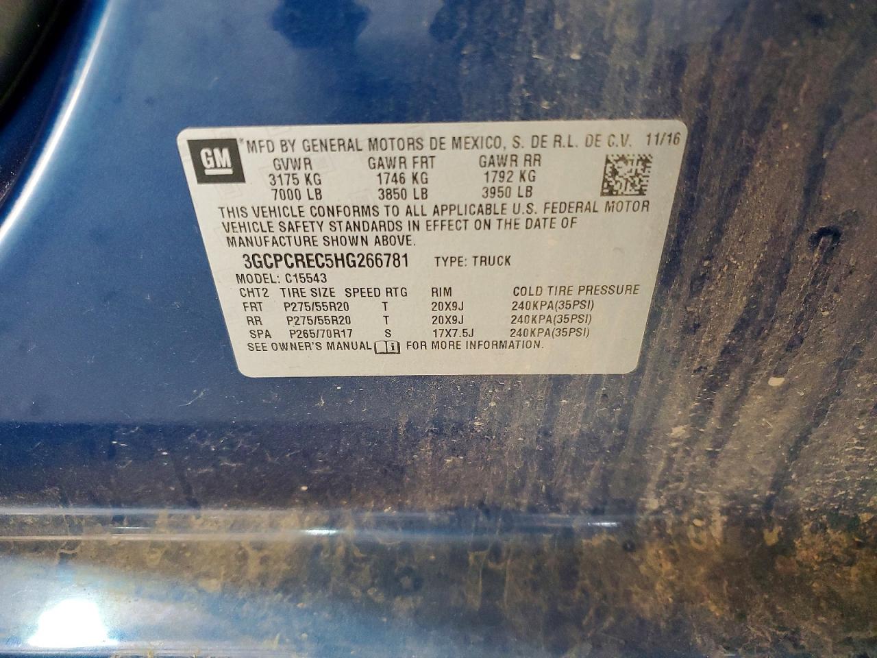 2017 Chevrolet Silverado C1500 Lt Blue vin: 3GCPCREC5HG266781