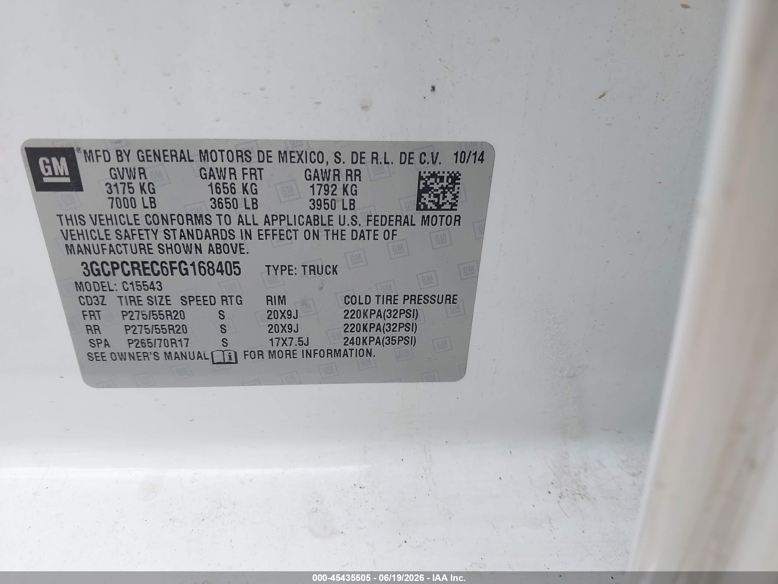 2015 Chevrolet Silverado 1500 1lt White vin: 3GCPCREC6FG168405