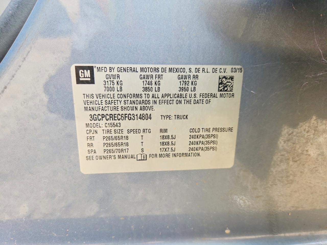 2015 Chevrolet Silverado C1500 Lt Blue vin: 3GCPCREC6FG314804