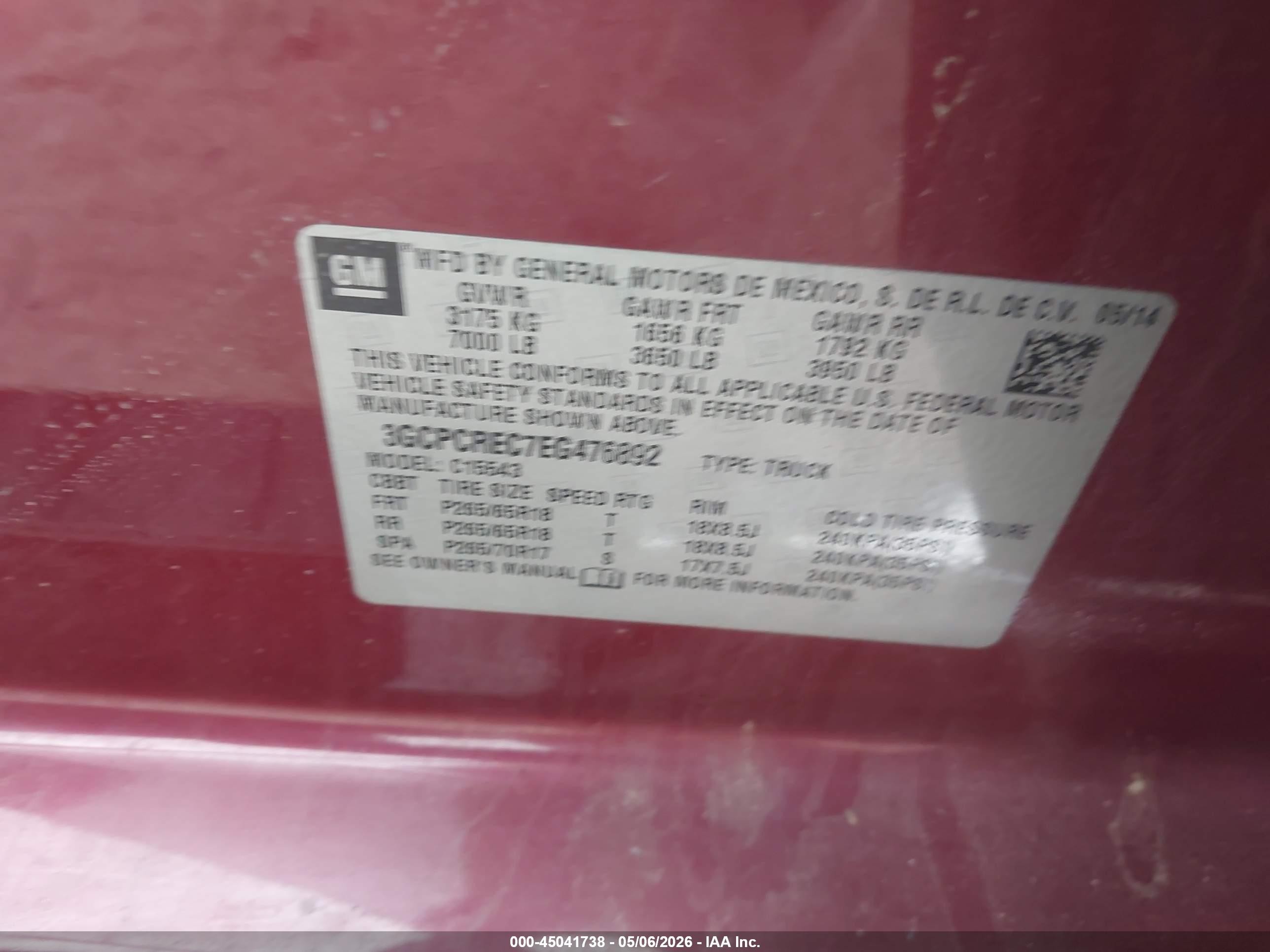 2014 Chevrolet Silverado 1500 2lt Burgundy vin: 3GCPCREC7EG476892