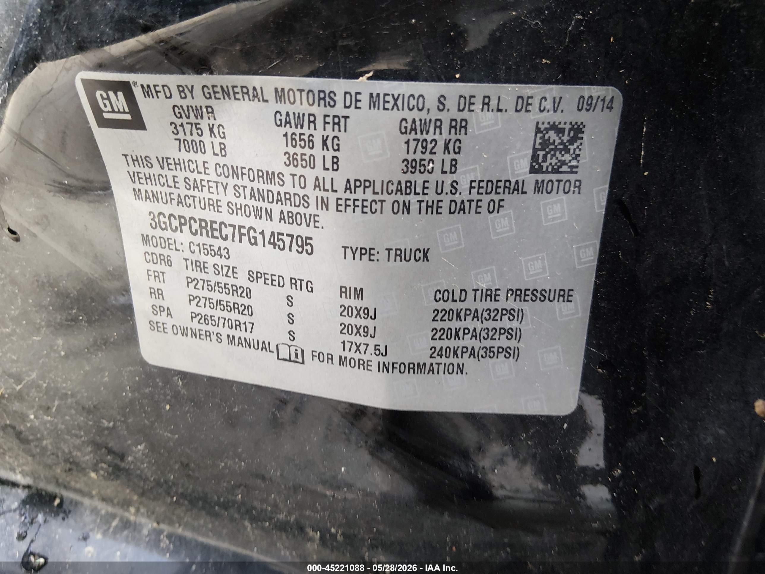 2015 Chevrolet Silverado 1500 1lt Black vin: 3GCPCREC7FG145795