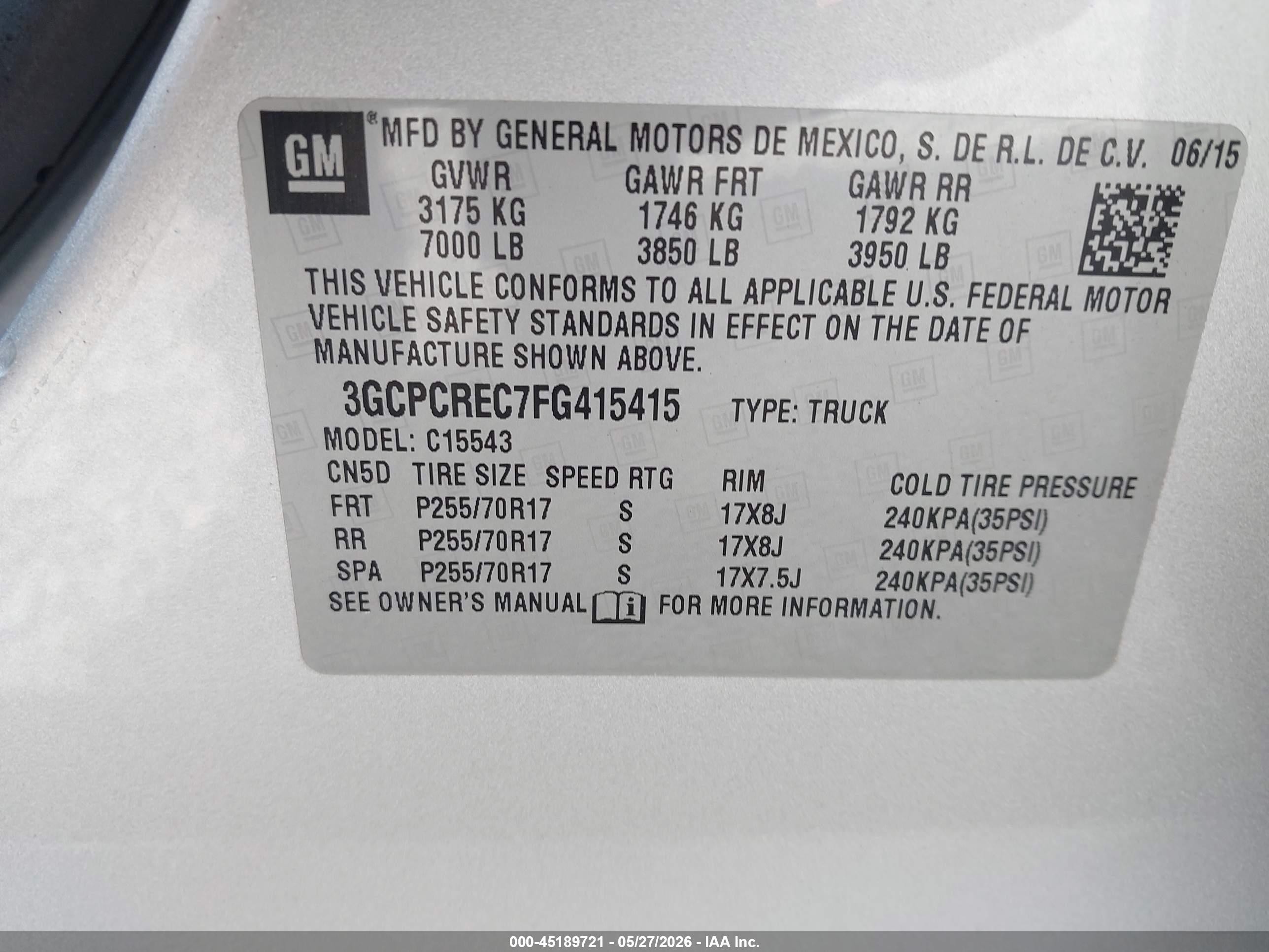 2015 Chevrolet Silverado 1500 1lt Silver vin: 3GCPCREC7FG415415