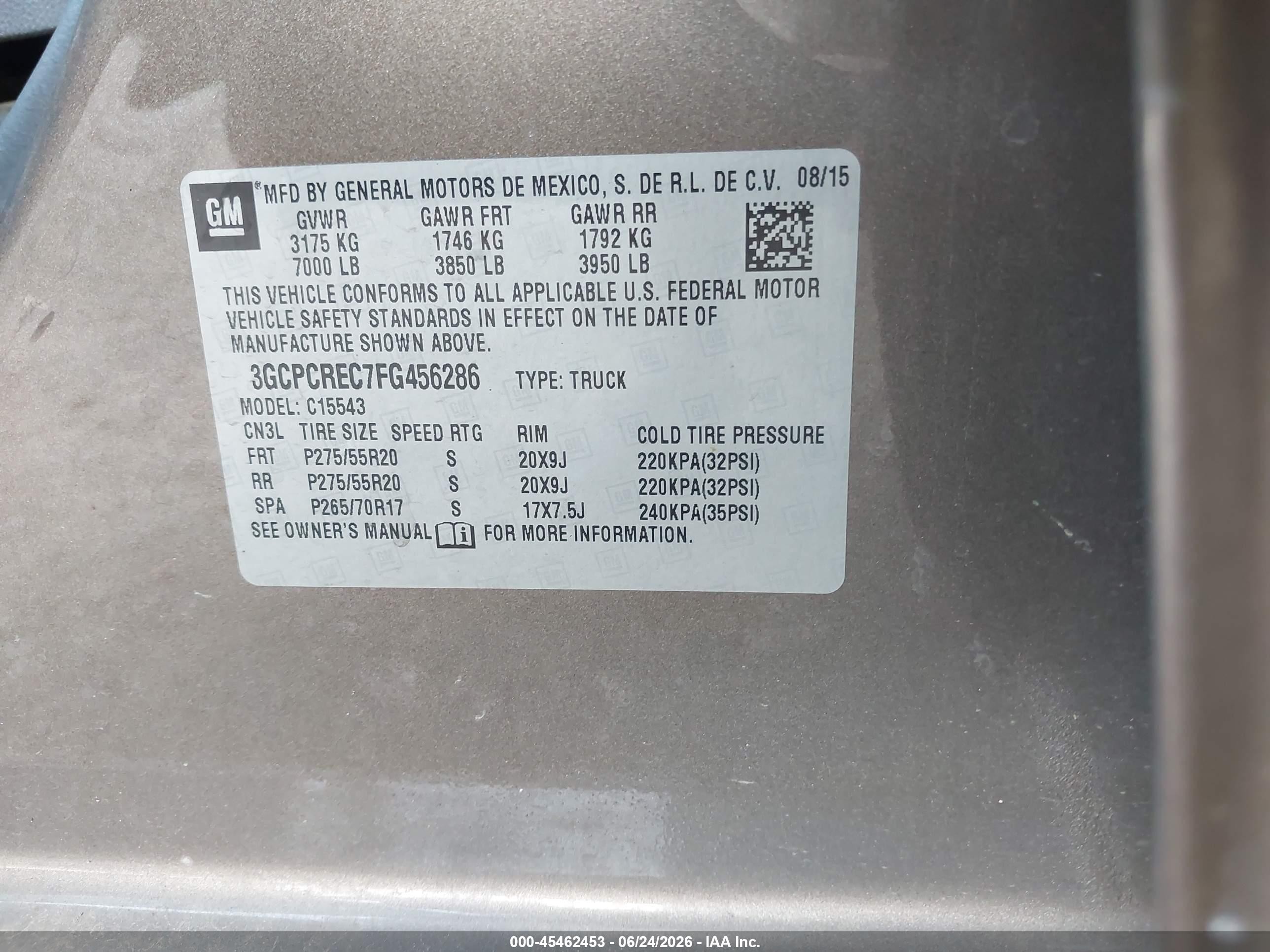2015 Chevrolet Silverado 1500 Lt Champagne vin: 3GCPCREC7FG456286