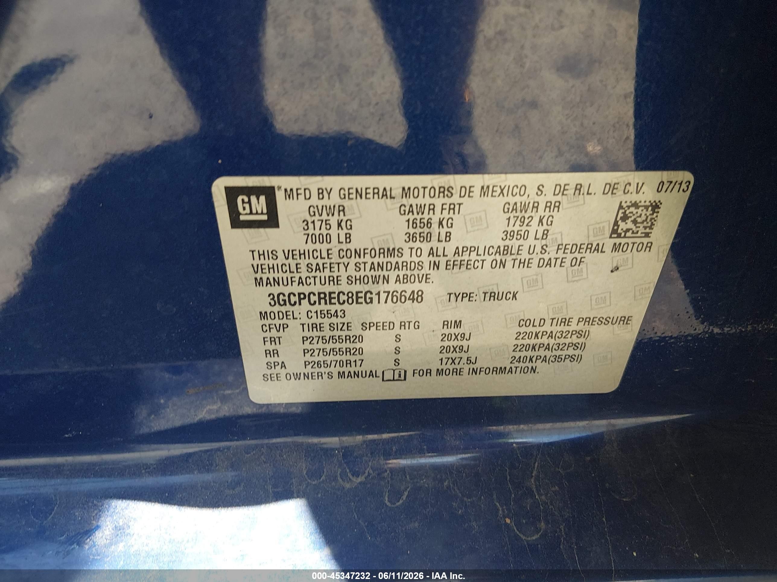 2014 Chevrolet Silverado 1500 Lt Blue vin: 3GCPCREC8EG176648