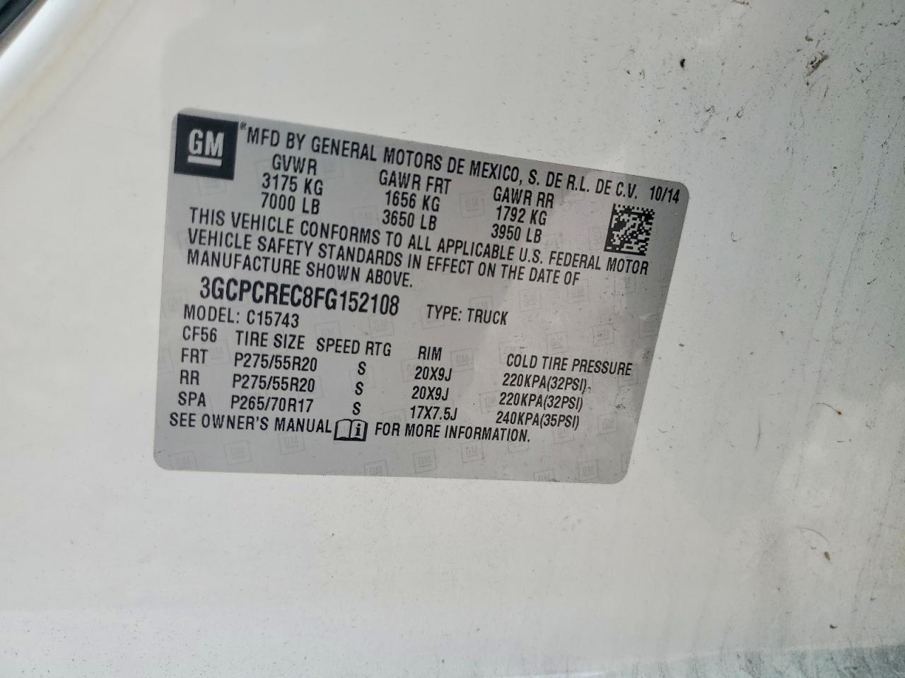 2015 Chevrolet Silverado White vin: 3GCPCREC8FG152108