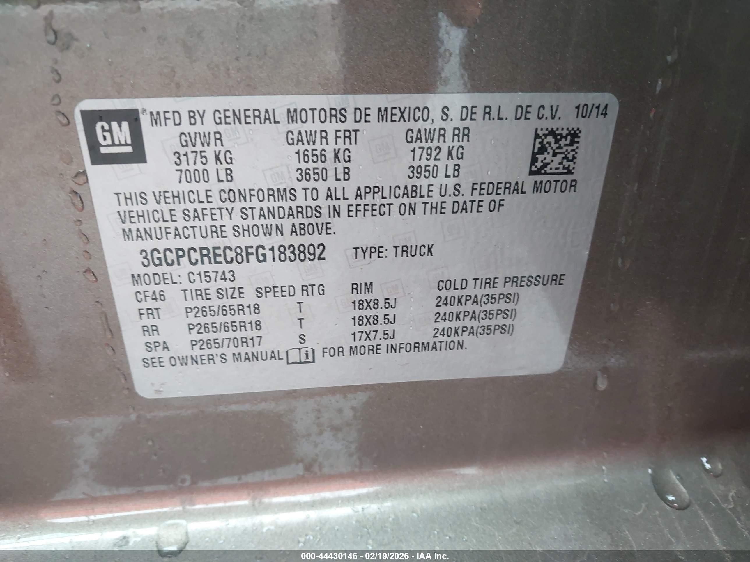 2015 Chevrolet Silverado 1500 1lt Brown vin: 3GCPCREC8FG183892