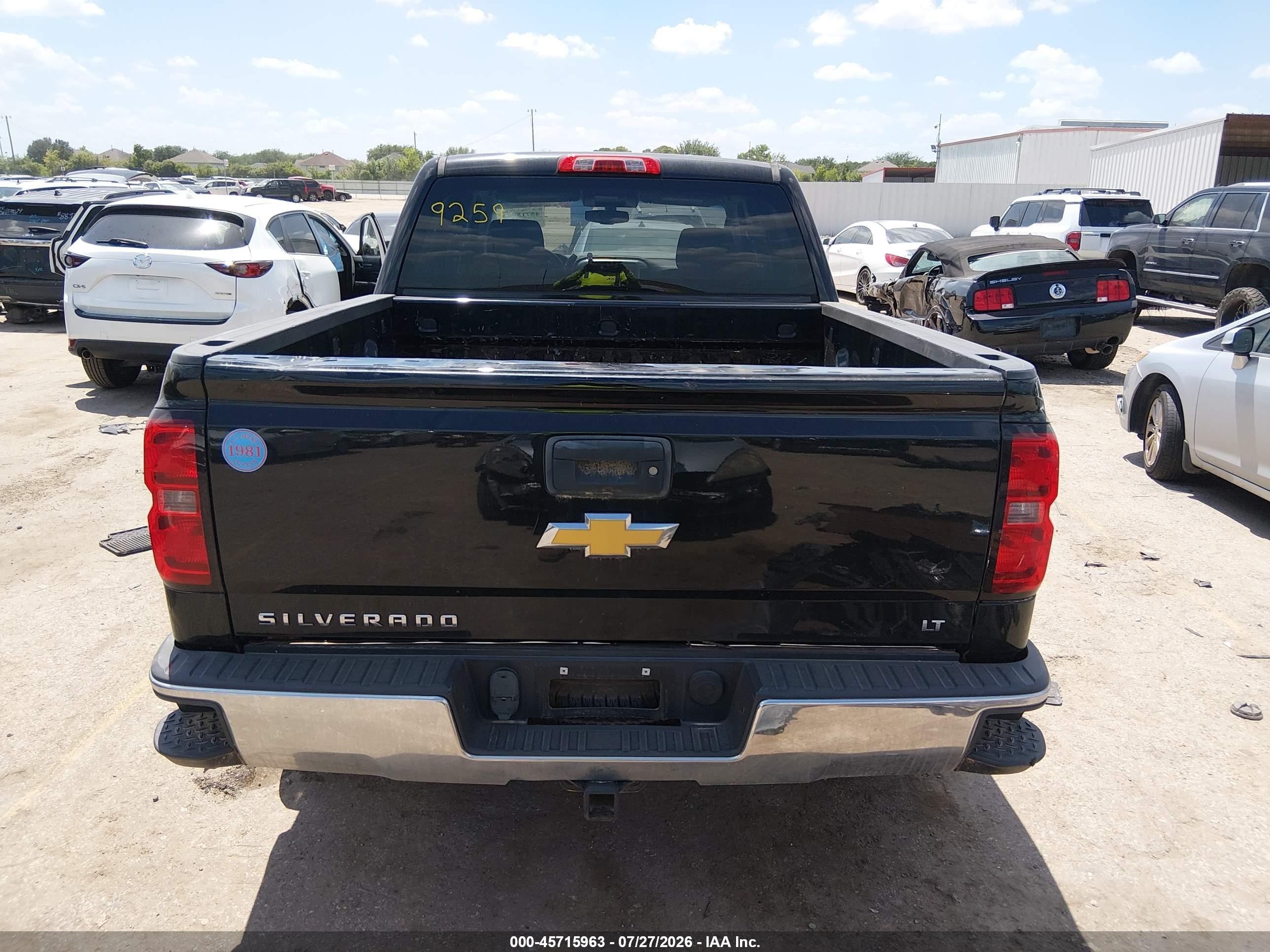 2015 Chevrolet Silverado 1500 Lt Black vin: 3GCPCREC8FG349327