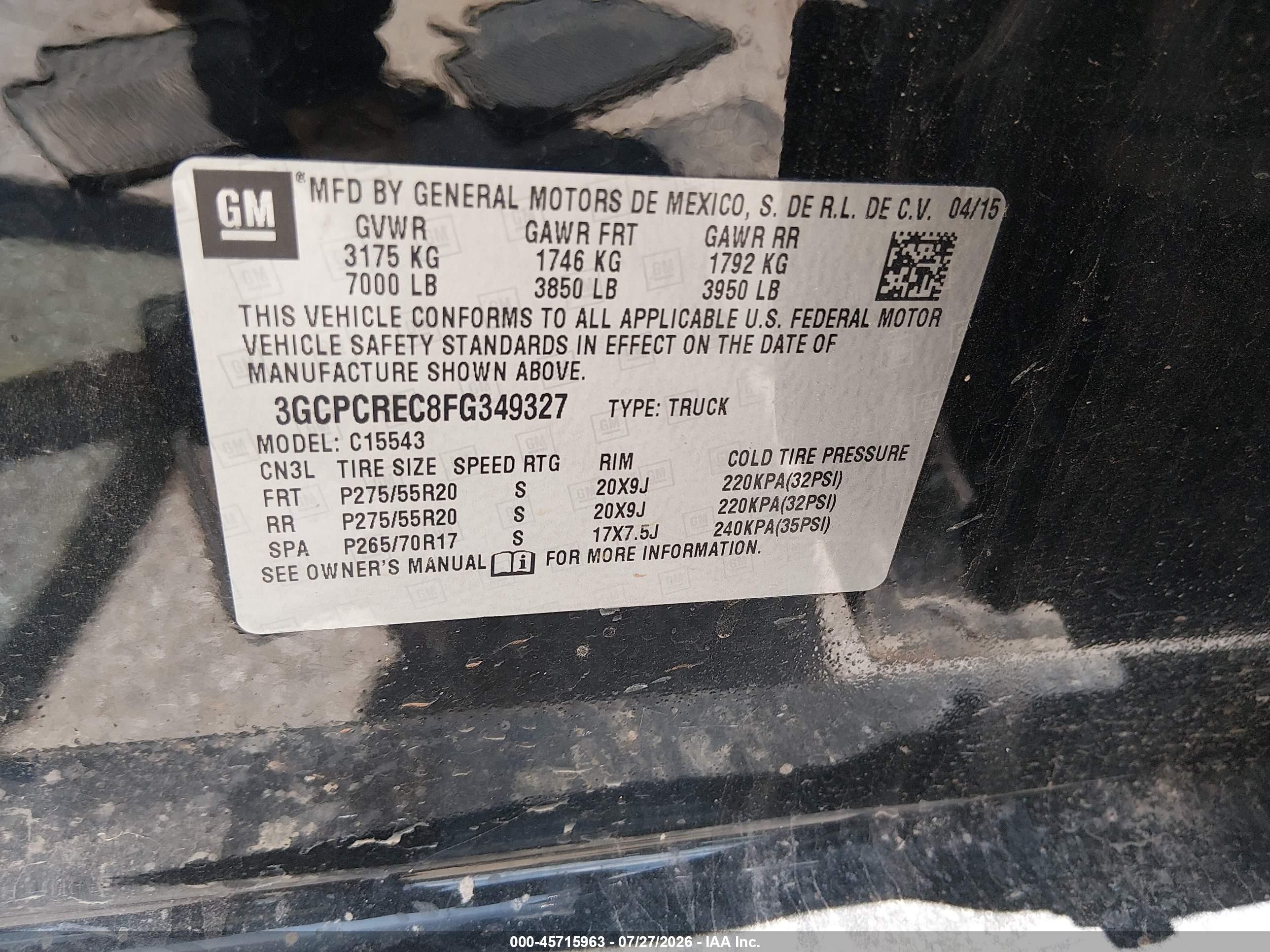 2015 Chevrolet Silverado 1500 Lt Black vin: 3GCPCREC8FG349327