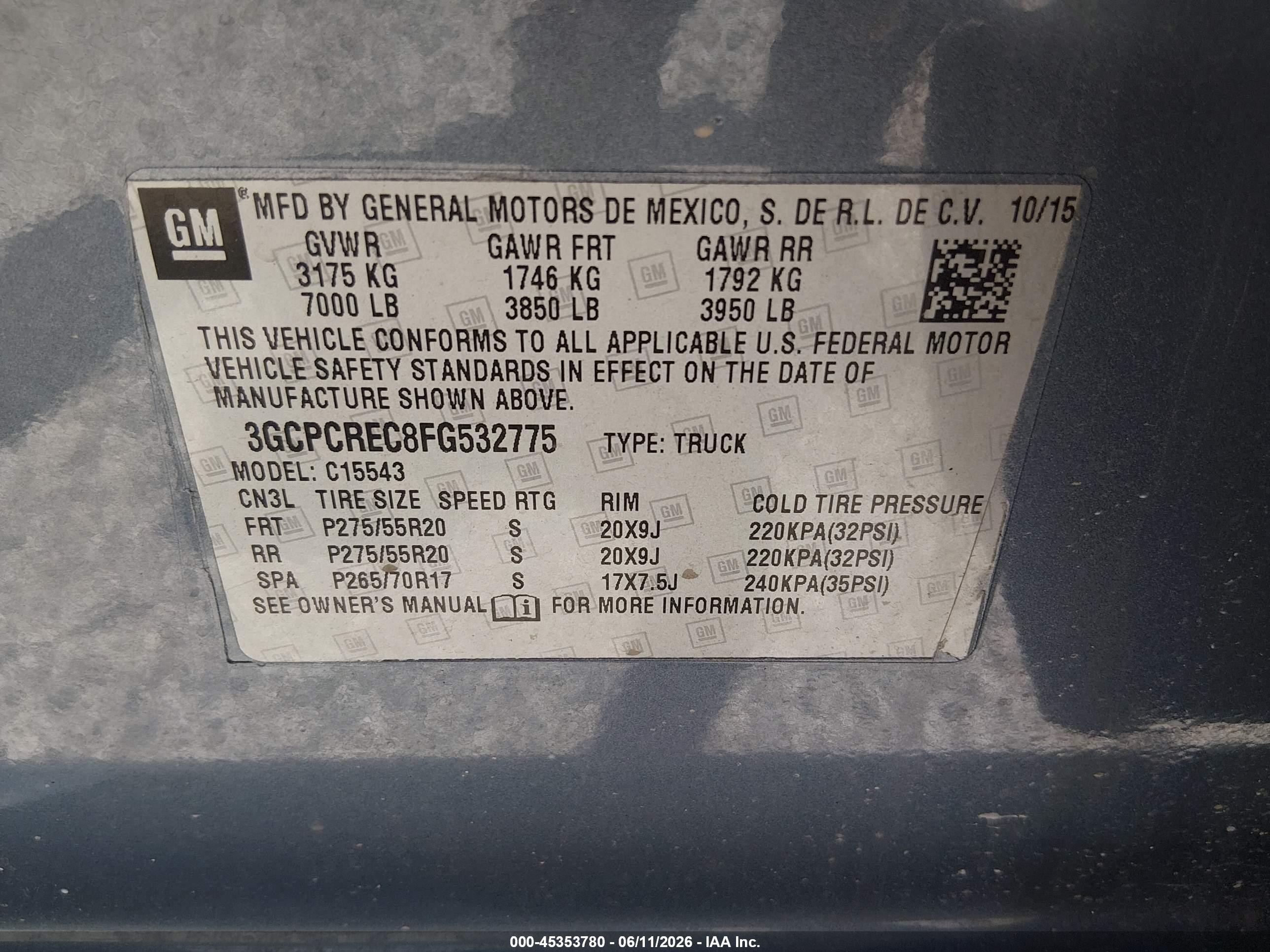2015 Chevrolet Silverado 1500 1lt Синий vin: 3GCPCREC8FG532775