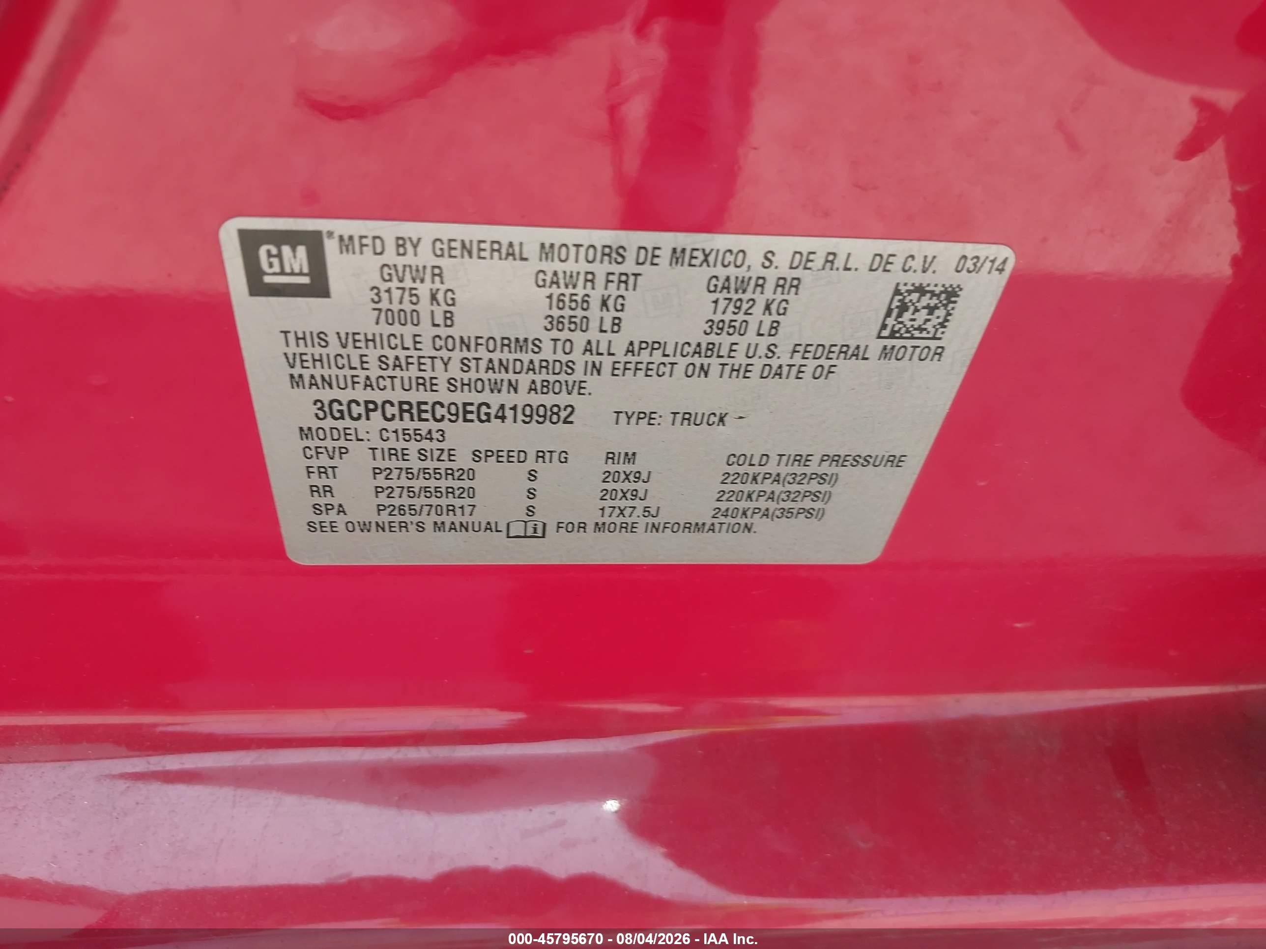 2014 Chevrolet Silverado 1500 Lt Red vin: 3GCPCREC9EG419982
