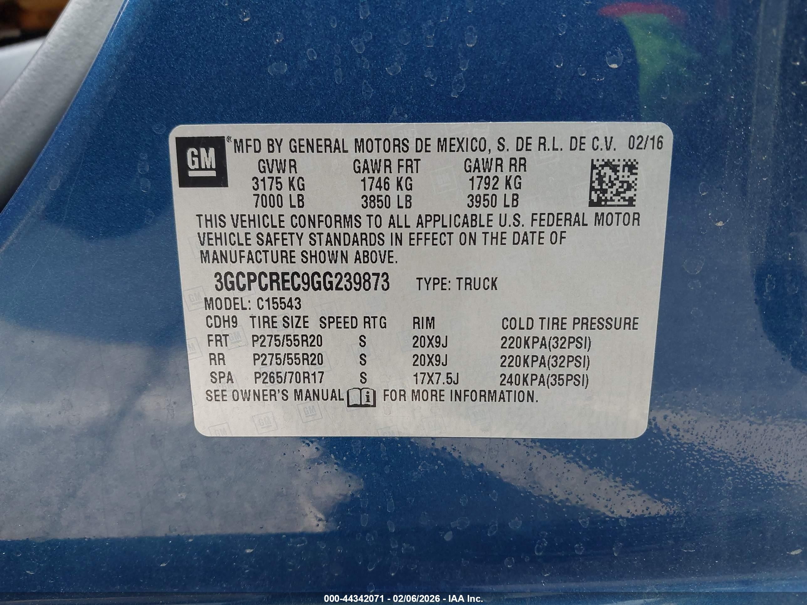 2016 Chevrolet Silverado 1500 1lt Blue vin: 3GCPCREC9GG239873