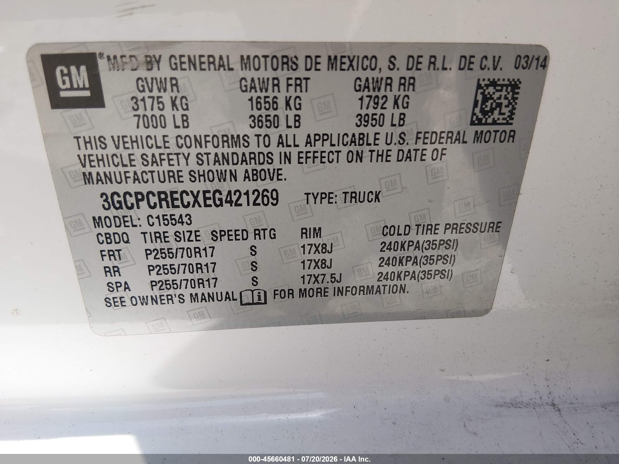 2014 Chevrolet Silverado 1500 Lt Белый vin: 3GCPCRECXEG421269
