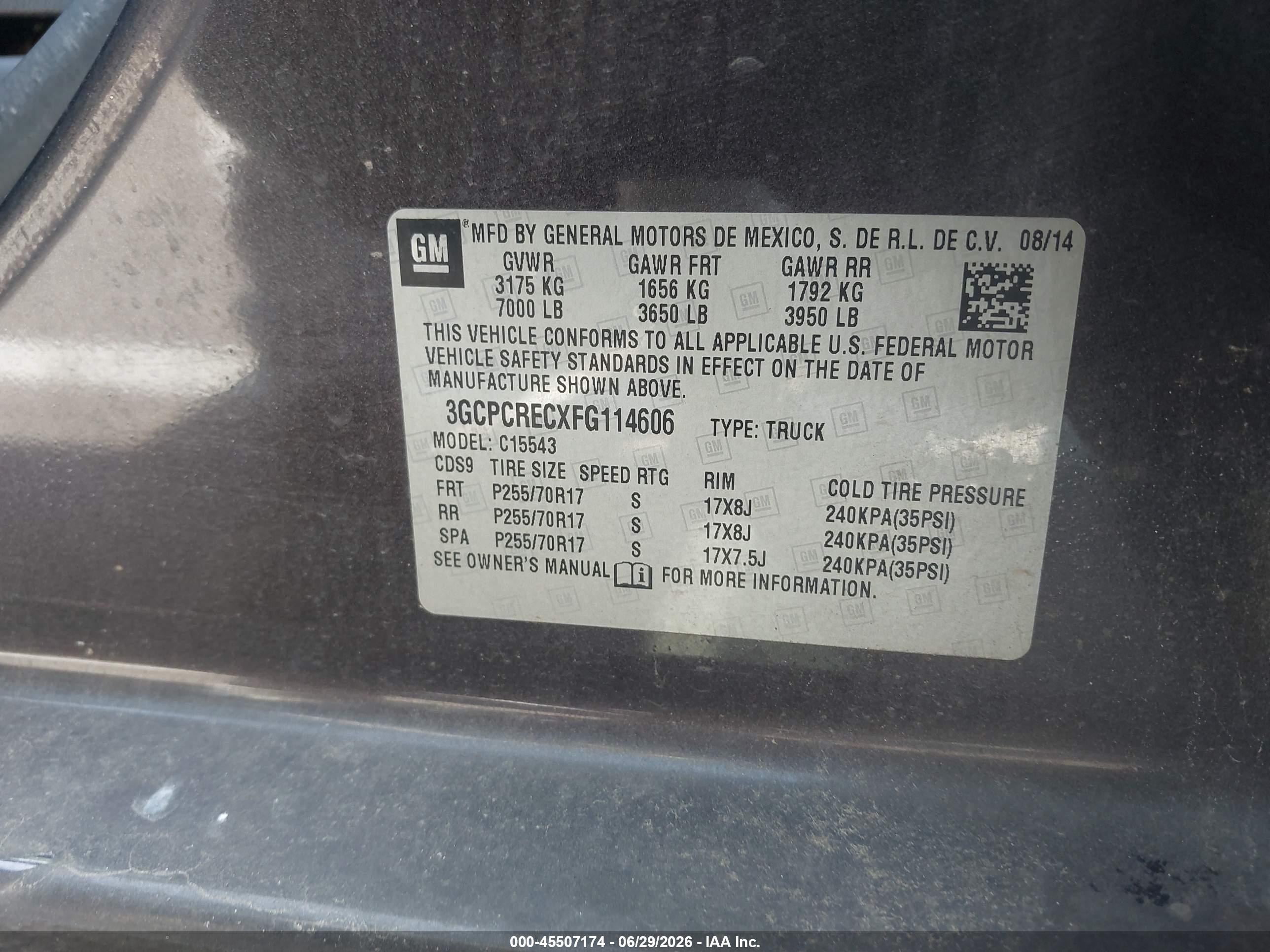 2015 Chevrolet Silverado 1500 Lt Gray vin: 3GCPCRECXFG114606