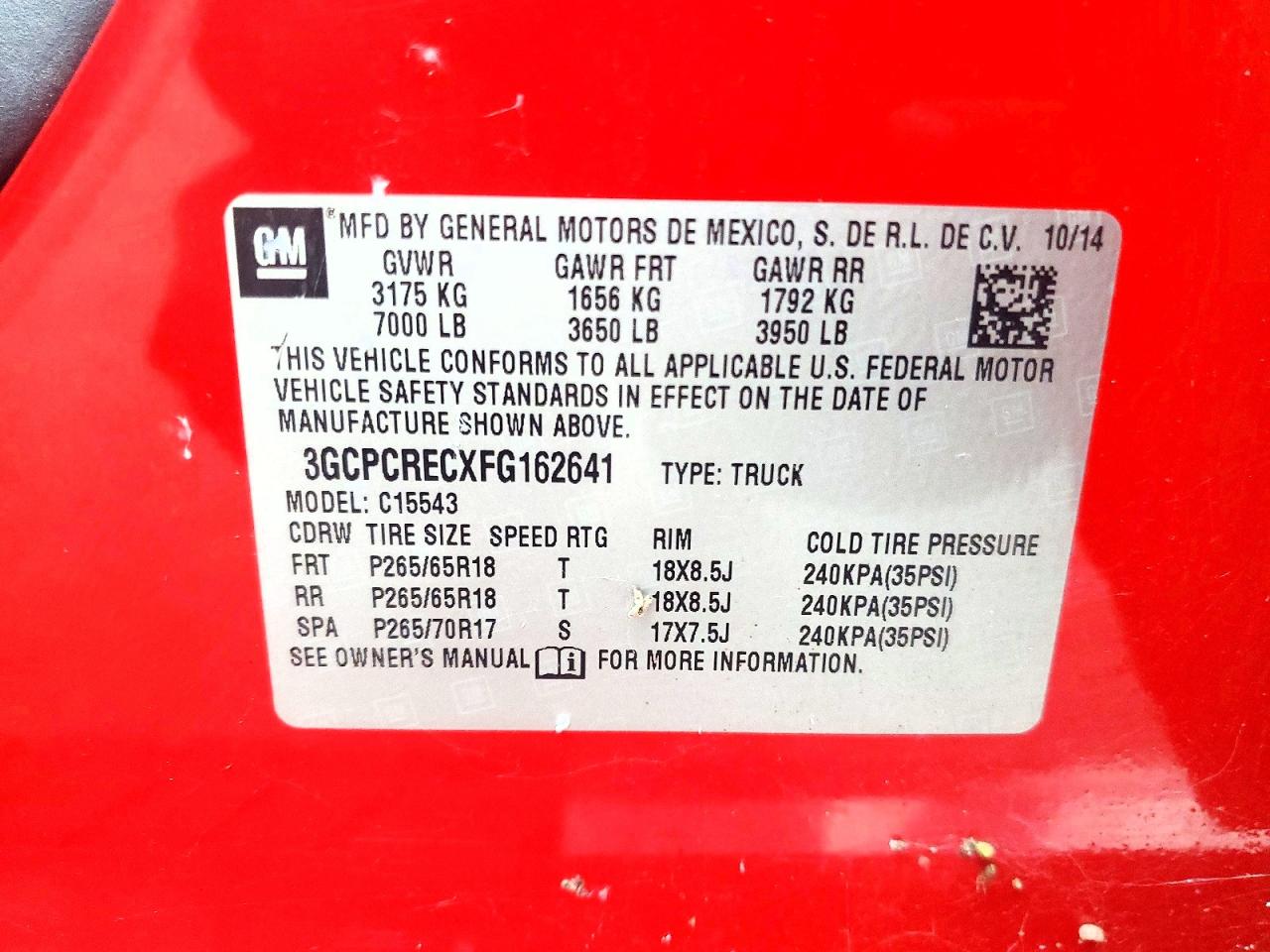 2015 Chevrolet Silverado C1500 Lt Red vin: 3GCPCRECXFG162641