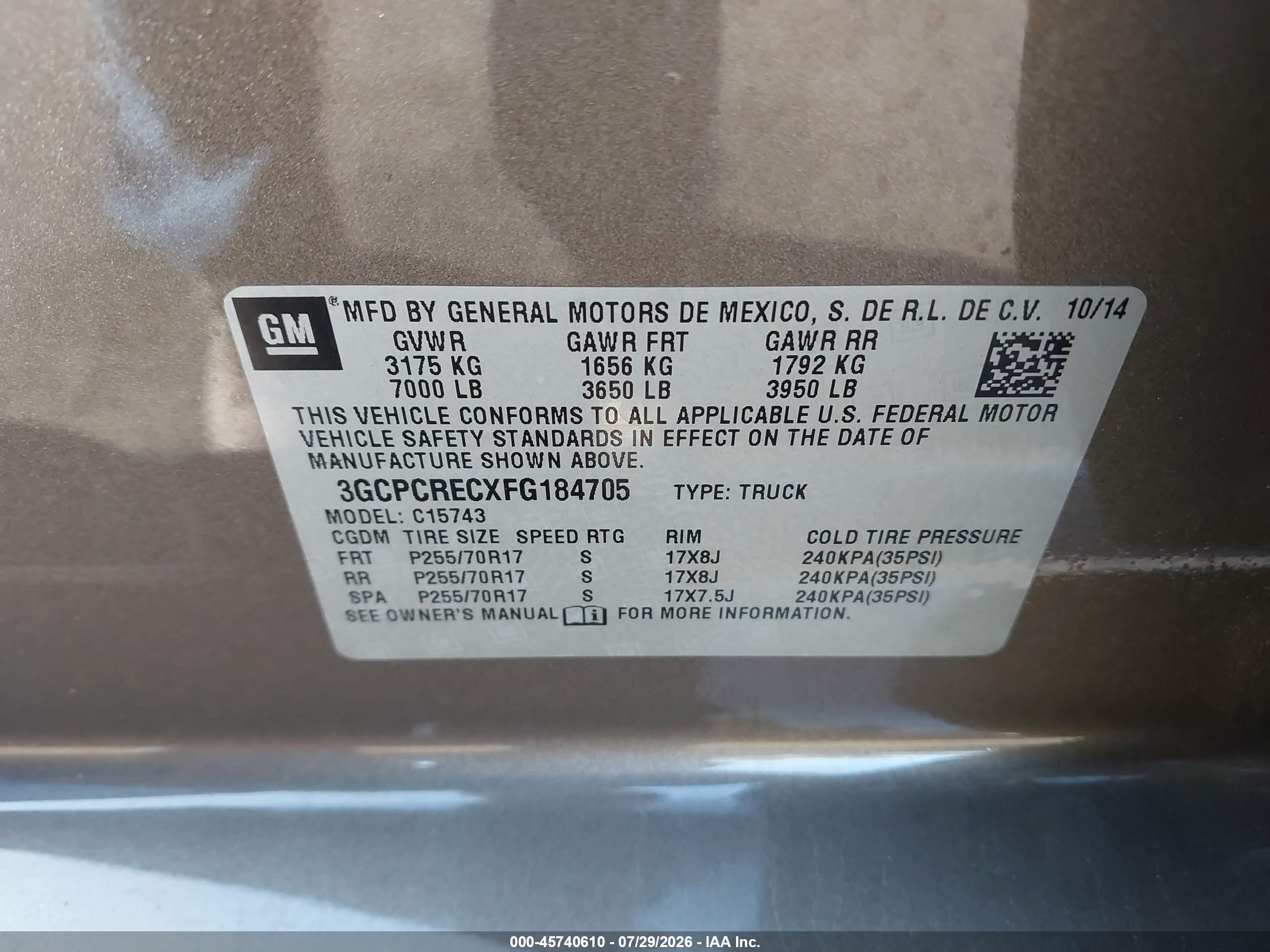 2015 Chevrolet Silverado 1500 Lt Brown vin: 3GCPCRECXFG184705