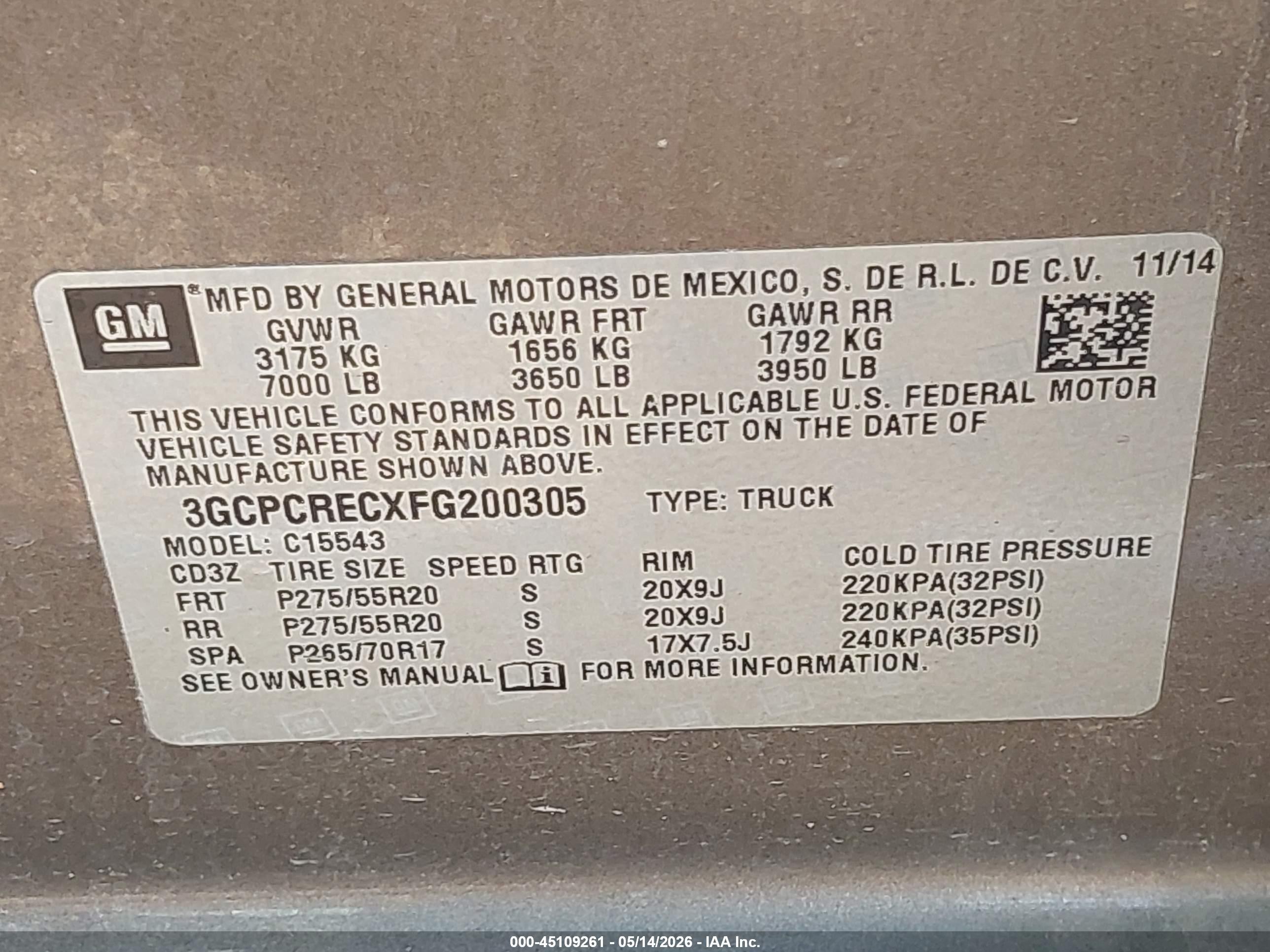 2015 Chevrolet Silverado 1500 1lt Brown vin: 3GCPCRECXFG200305