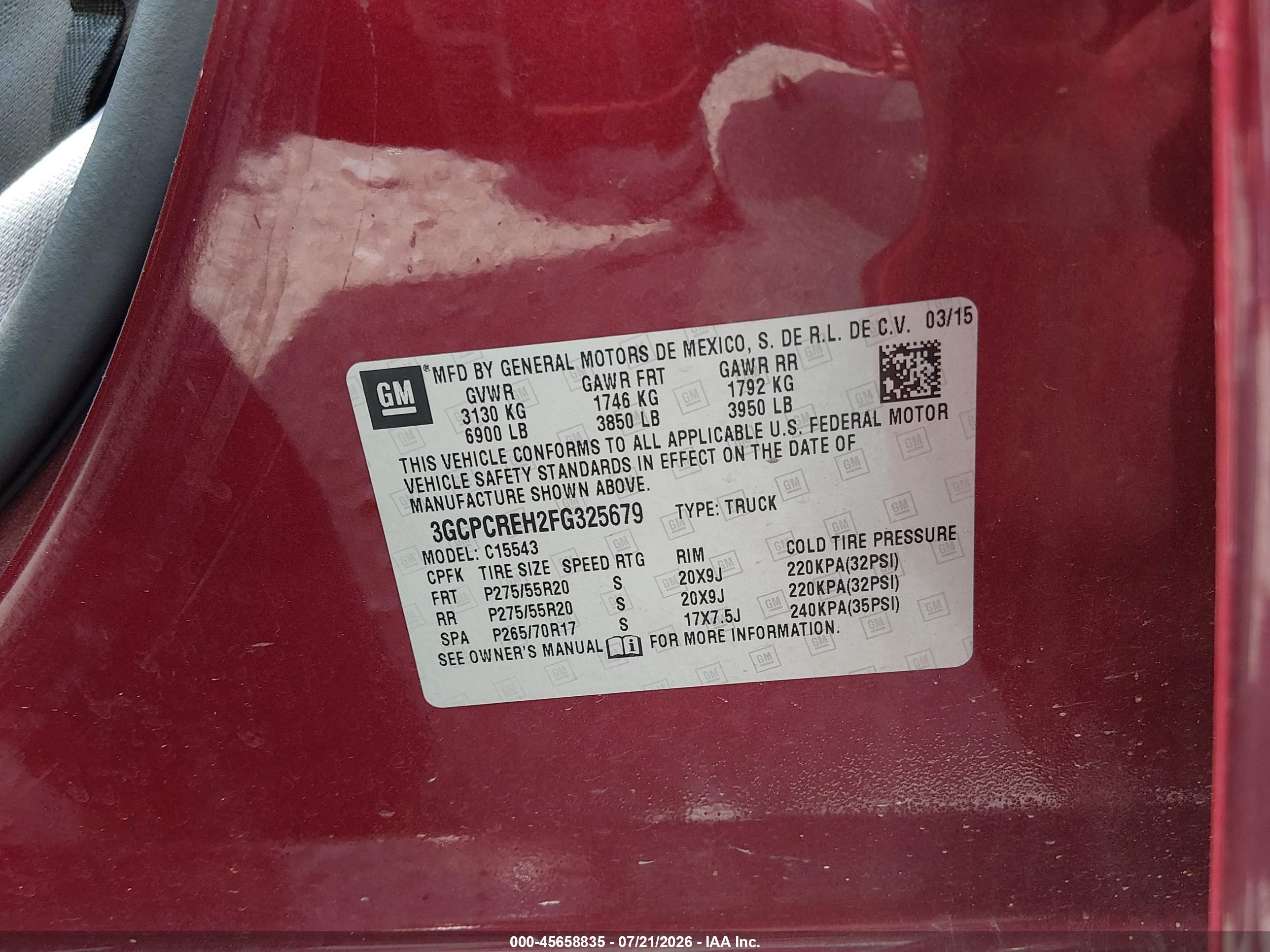 2015 Chevrolet Silverado 1500 Lt Red vin: 3GCPCREH2FG325679