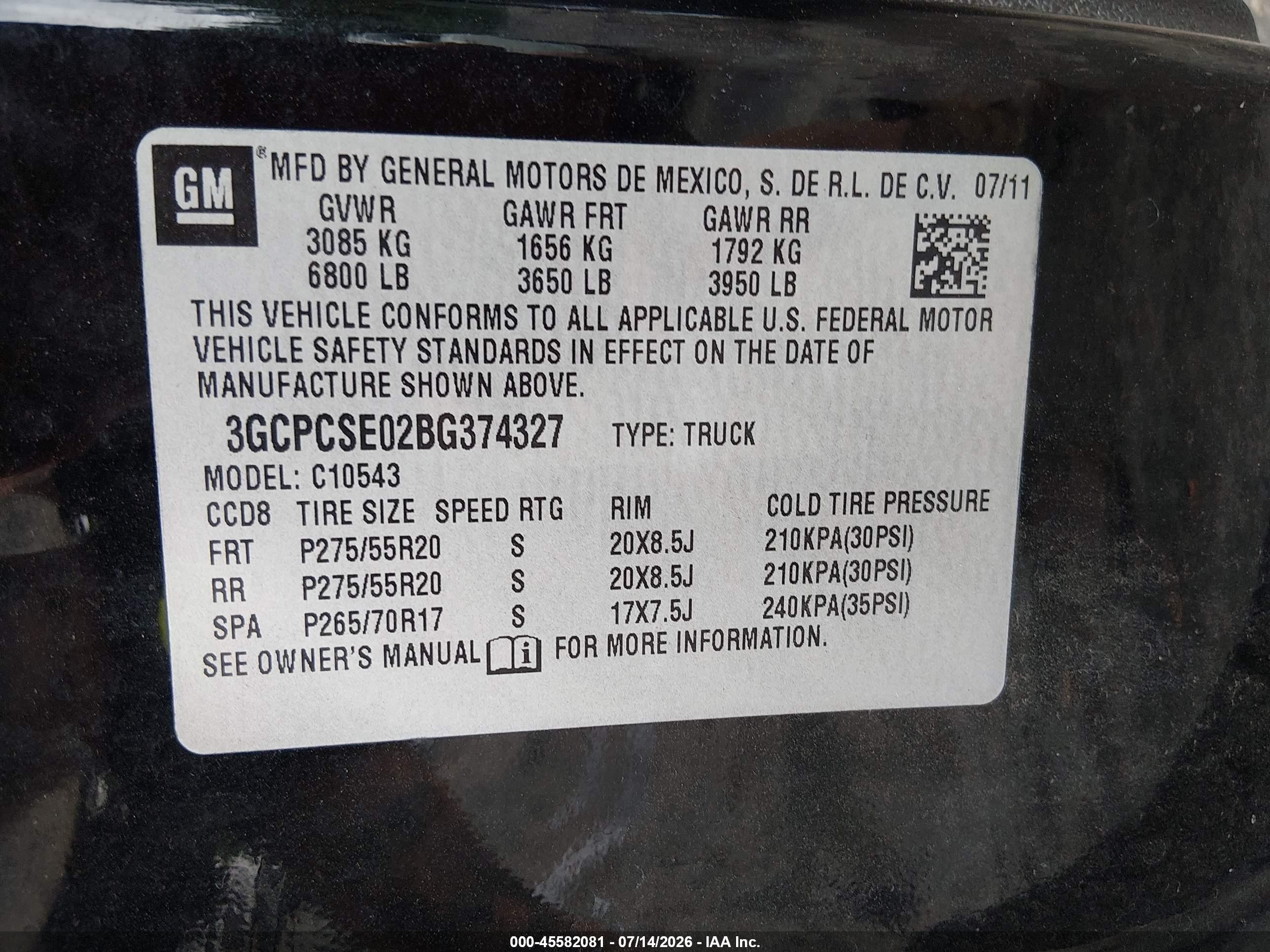 2011 Chevrolet Silverado 1500 Lt Black vin: 3GCPCSE02BG374327