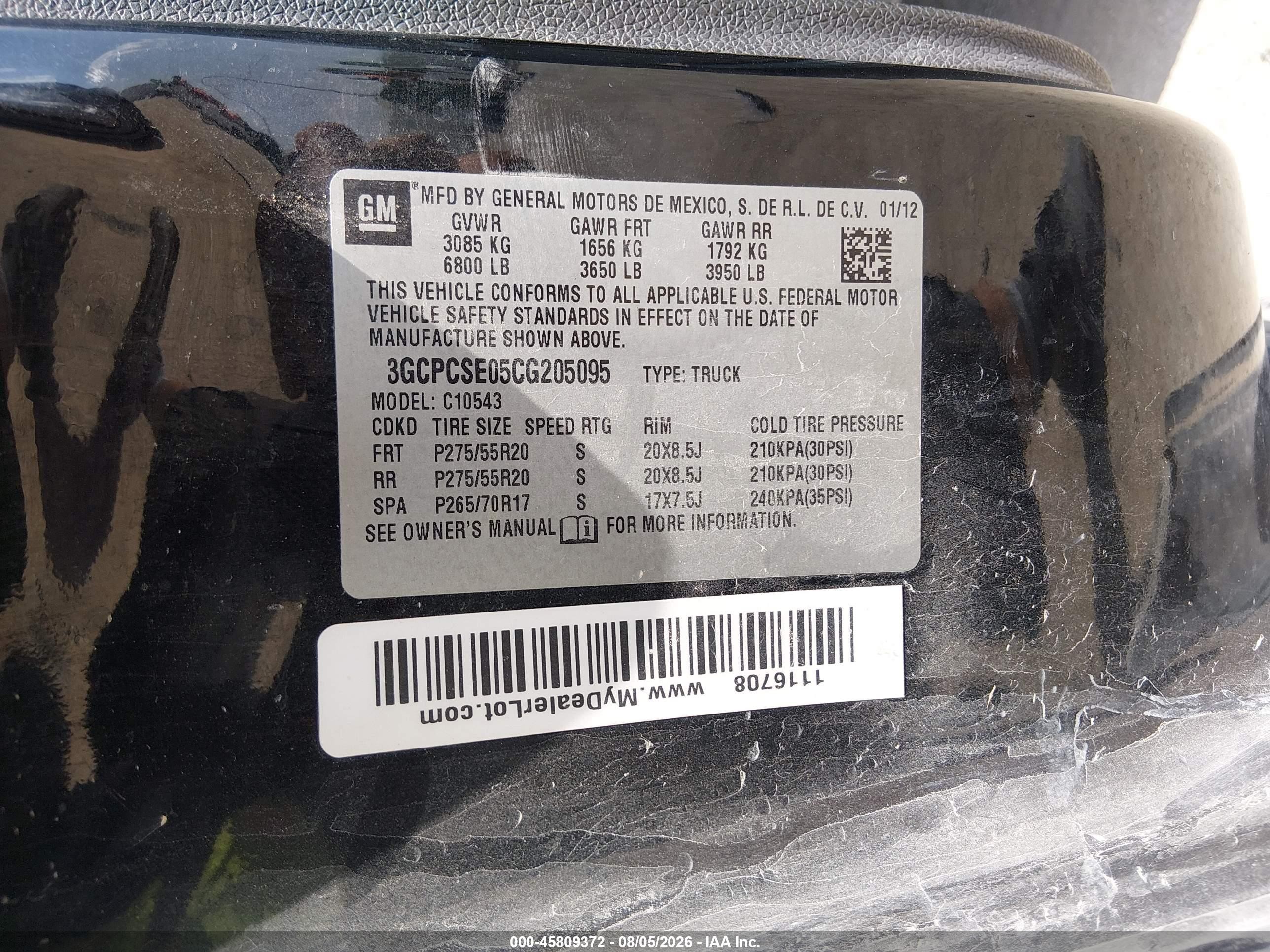 2012 Chevrolet Silverado 1500 Lt Black vin: 3GCPCSE05CG205095