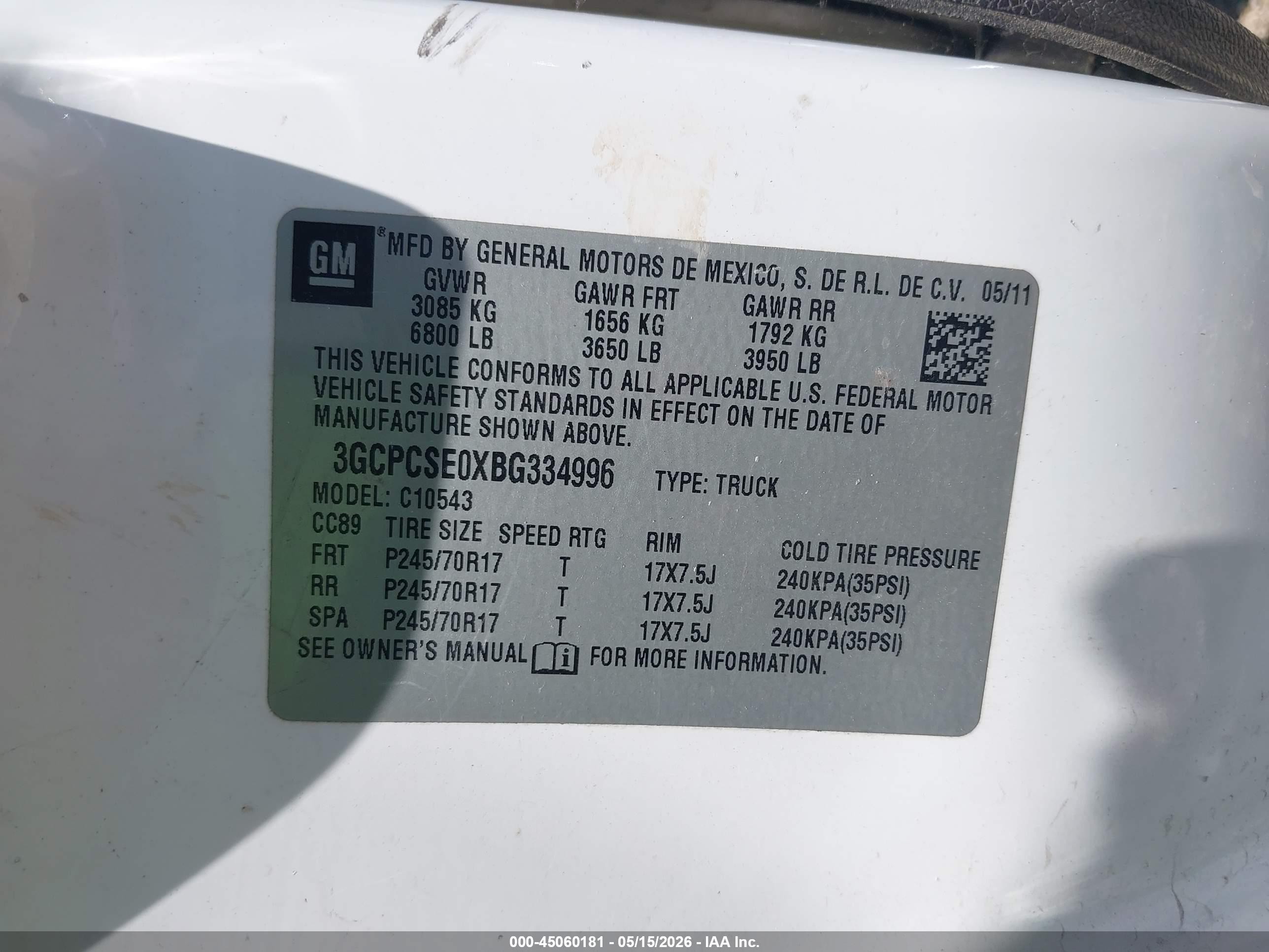 2011 Chevrolet Silverado 1500 Lt White vin: 3GCPCSE0XBG334996